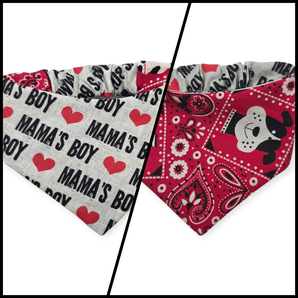 Mama's Boy/Red Paisley Reversible Slip-on Scrunchie Bandana (Small)