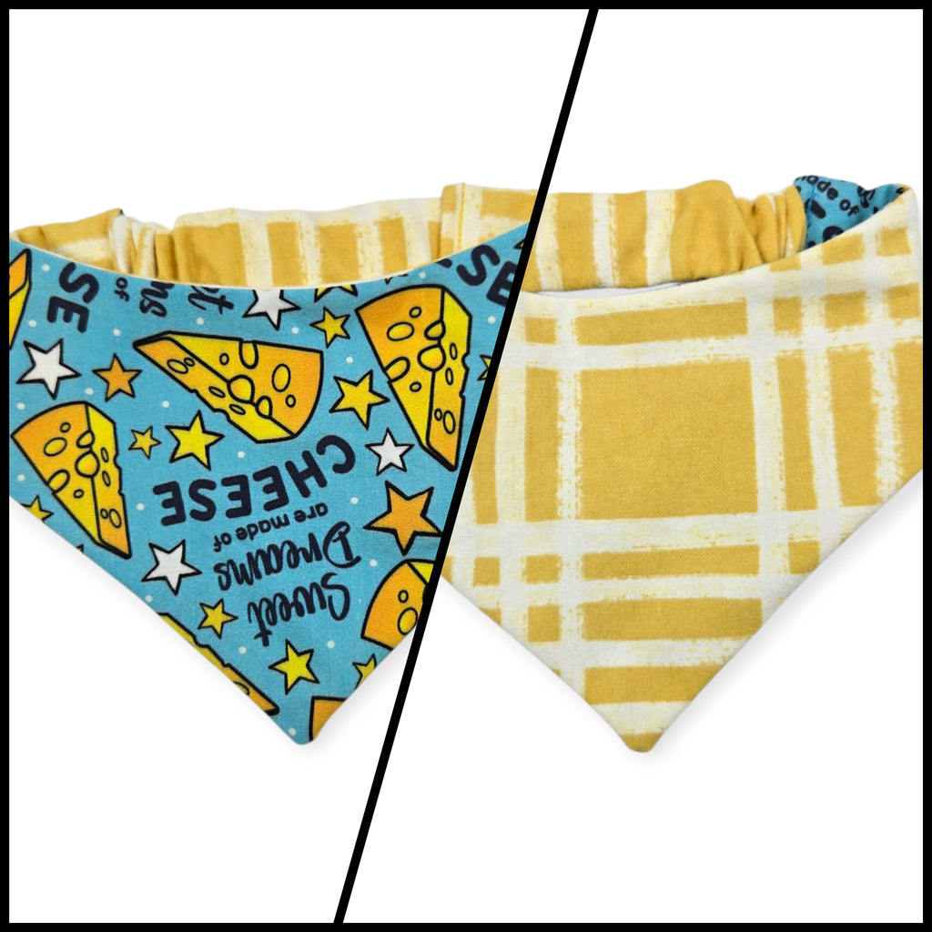 Sweet Dreams/Mustard Plaid Reversible Slip-on Scrunchie Bandana (Small)