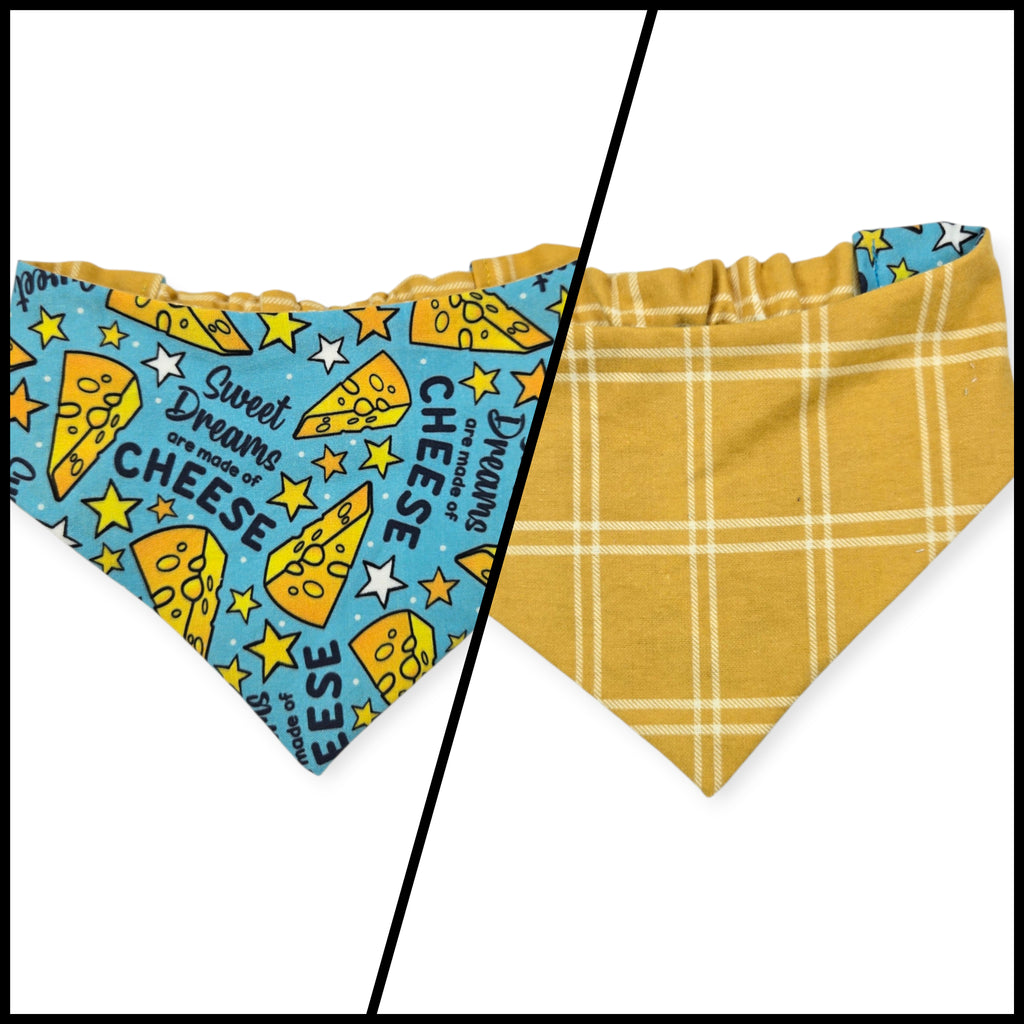 Sweet Dreams/Mustard Plaid Reversible Slip-on Scrunchie Bandana (Small/Medium)