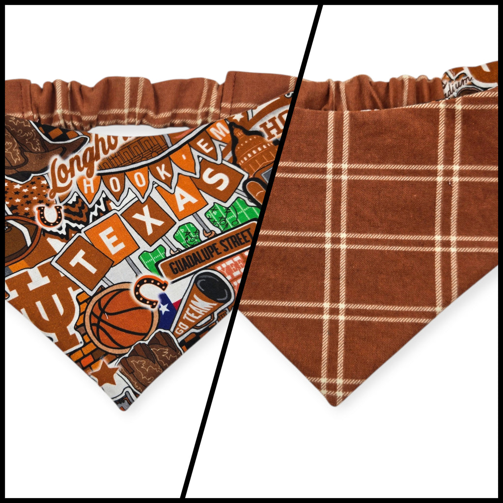 Longhorns Doodles/Orange Plaid Slip-on Scrunchie Bandana (Medium)