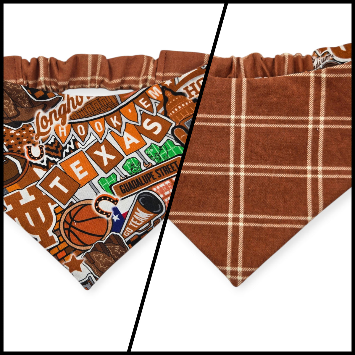 Longhorns Doodles/Orange Plaid Slip-on Scrunchie Bandana (Medium)
