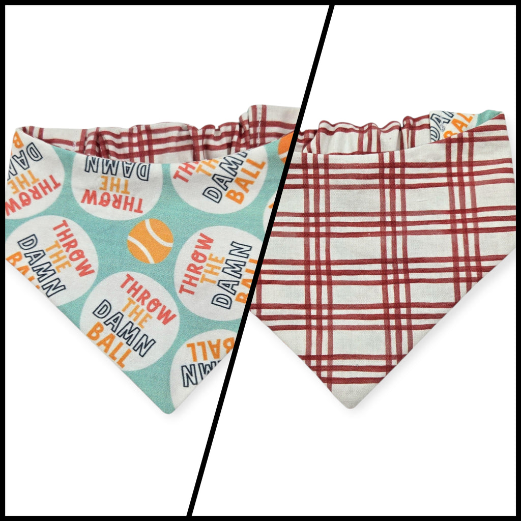 Throw the Ball/Poppy Plaid Reversible Slip-on Scrunchie Bandana (X-Small/Small)