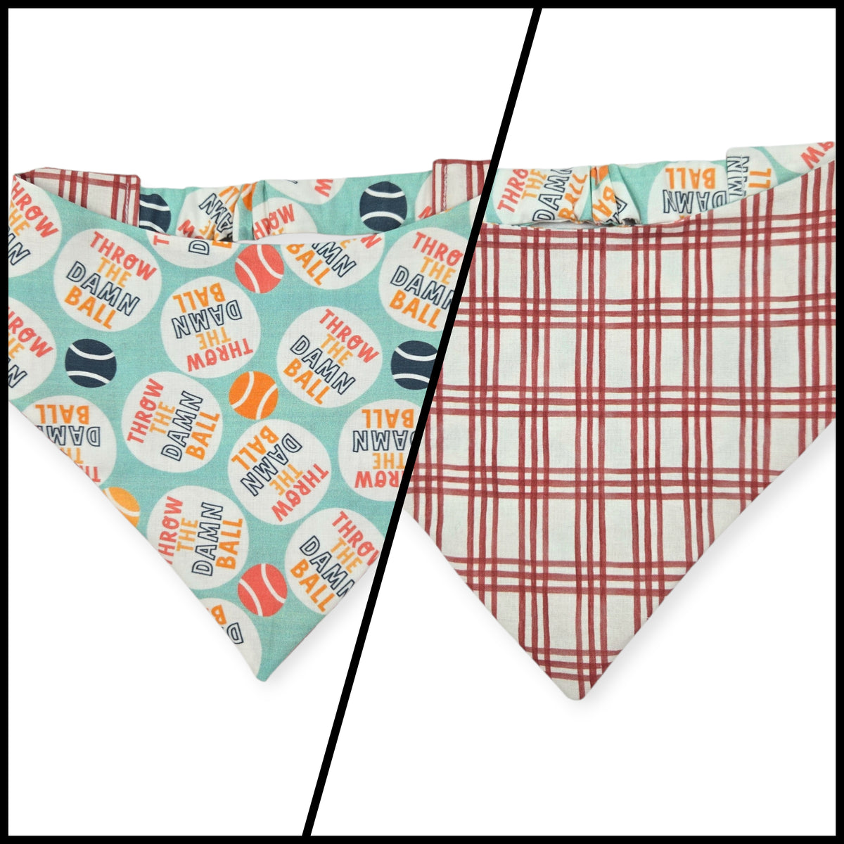 Throw the Ball/Poppy Plaid Reversible Slip-on Scrunchie Bandana (X-Large)