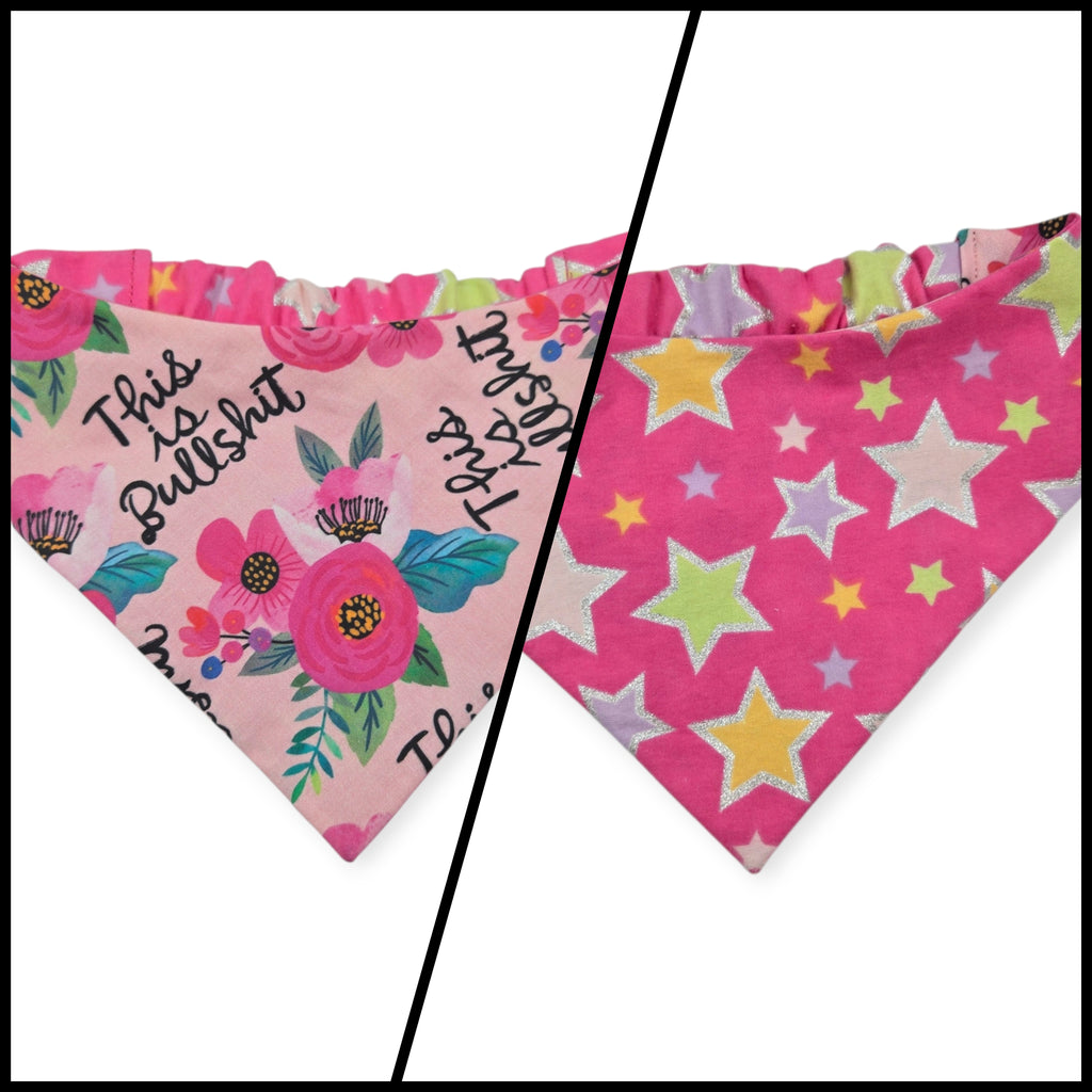 This is Bullshit/Pink Stars Reversible Slip-on Scrunchie Bandana (Medium)