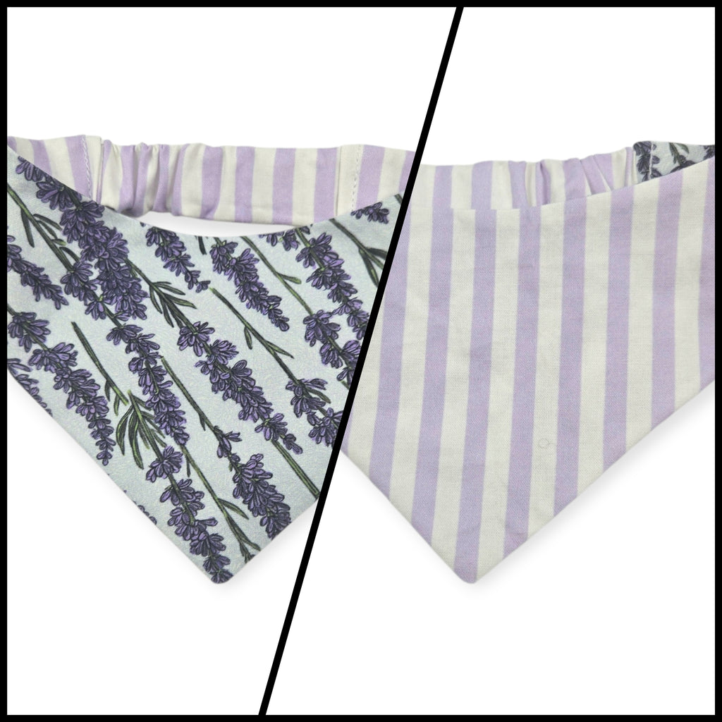 Shabby Chic Lavender Floral/Lavender Purple Stripe Reversible Slip-on Scrunchie Bandana (X-Small/Small)