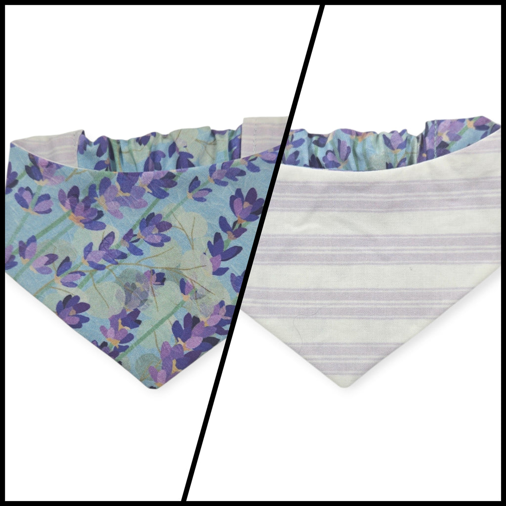 Aromatherapy-Lavender Fields/Purple Ticking Stripe Reversible Slip-on Scrunchie Bandana (X-Small/Small)