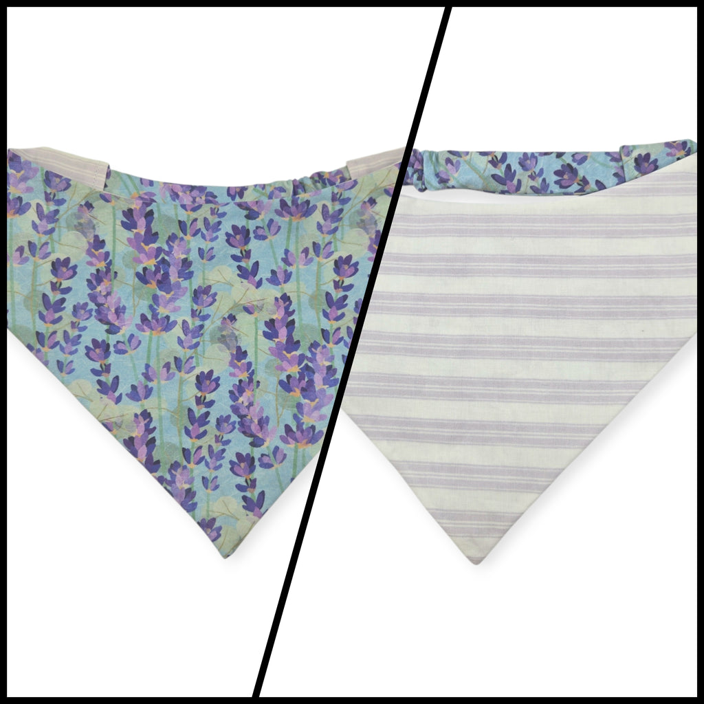 Aromatherapy-Lavender Fields/Purple Ticking Stripe Reversible Slip-on Scrunchie Bandana (Medium/Large)