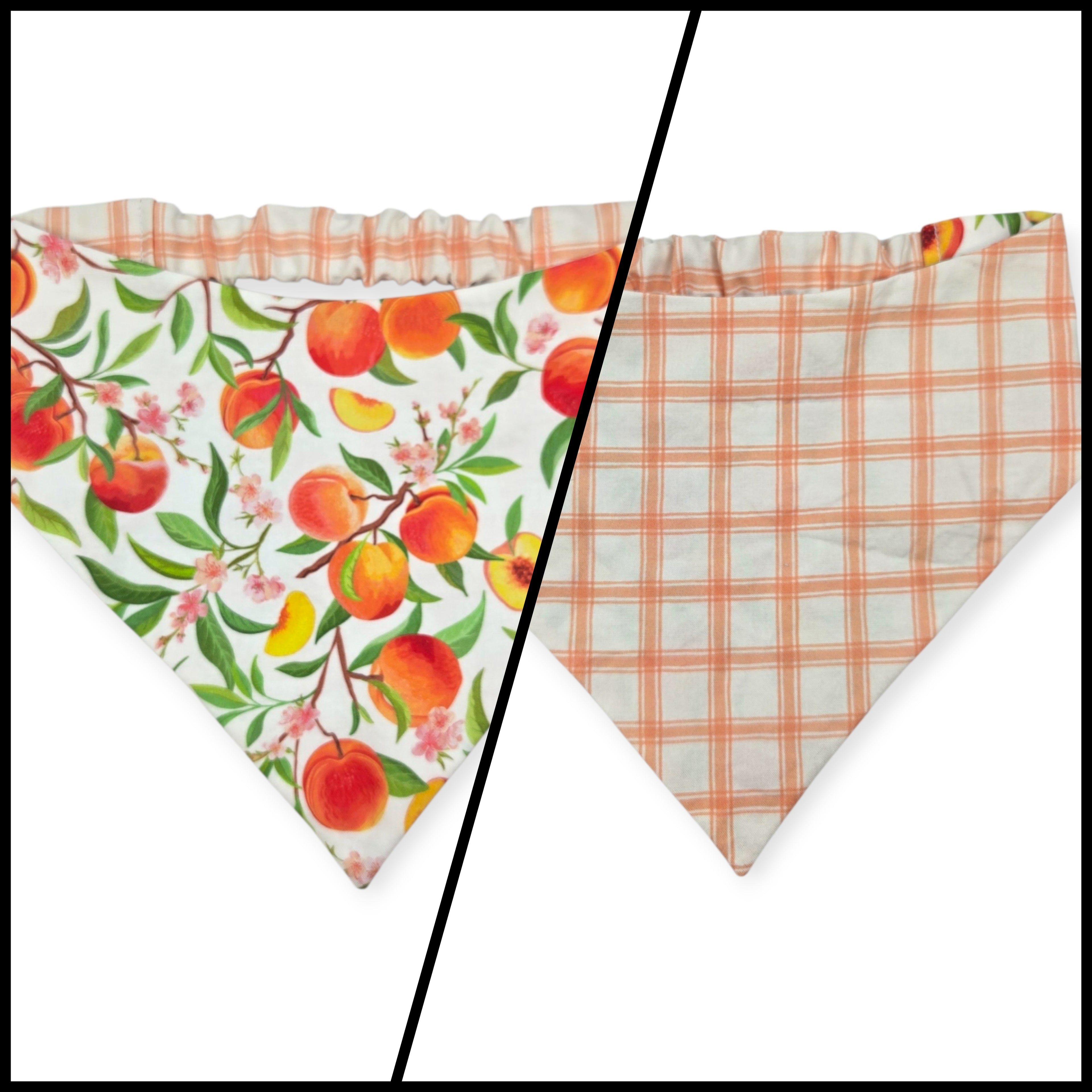 Peach Tree on White/Peach Windowpane Plaid Reversible Slip-on Scrunchie Bandana (Large/X-Large)