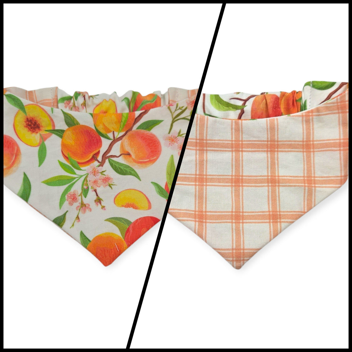 Peach Tree on White/Peach Windowpane Plaid Reversible Slip-on Scrunchie Bandana (X-Small/Small)