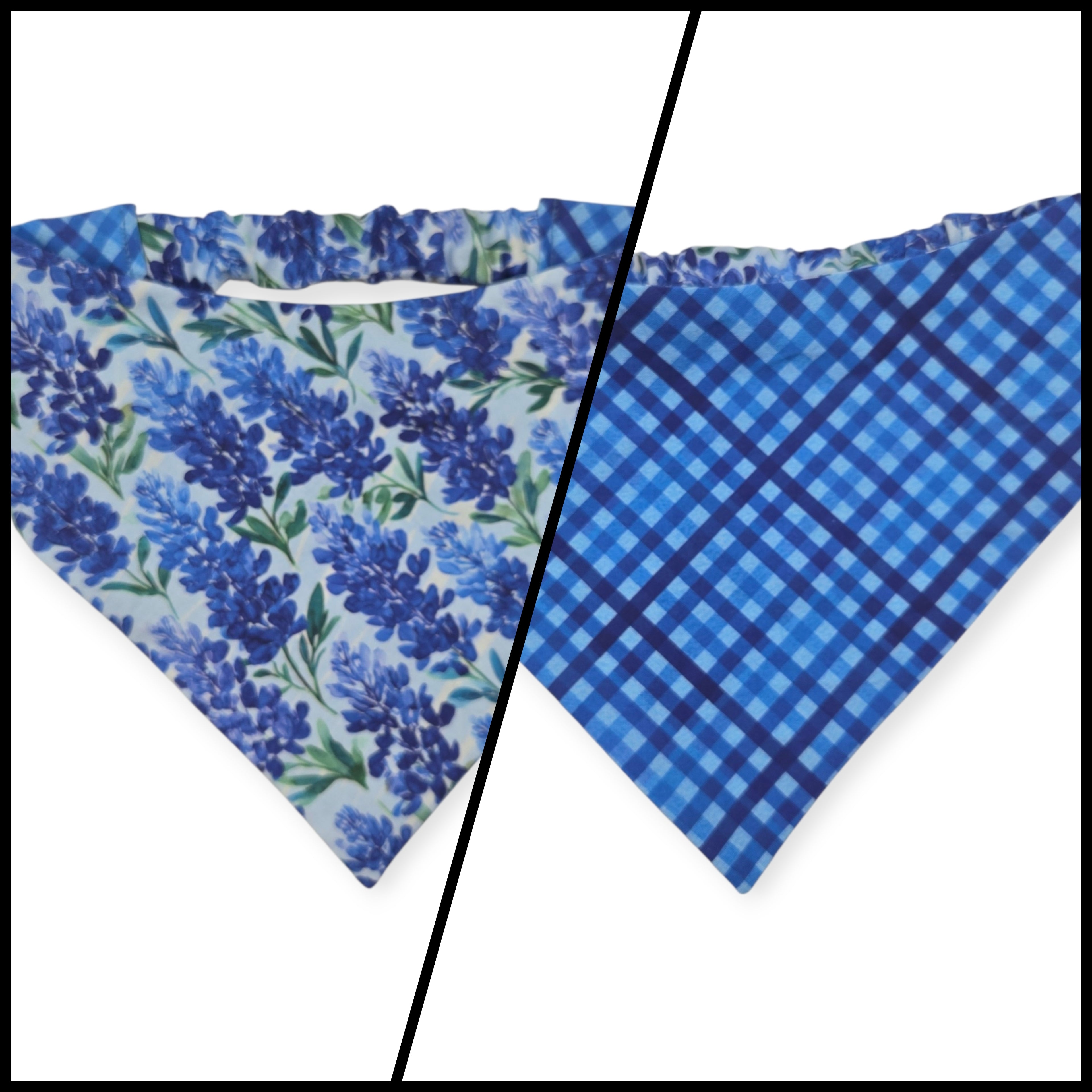 Watercolor Bluebonnet/Navy Weave Diagonal Plaid Slip-on Scrunchie Bandana (Large/X-Large)