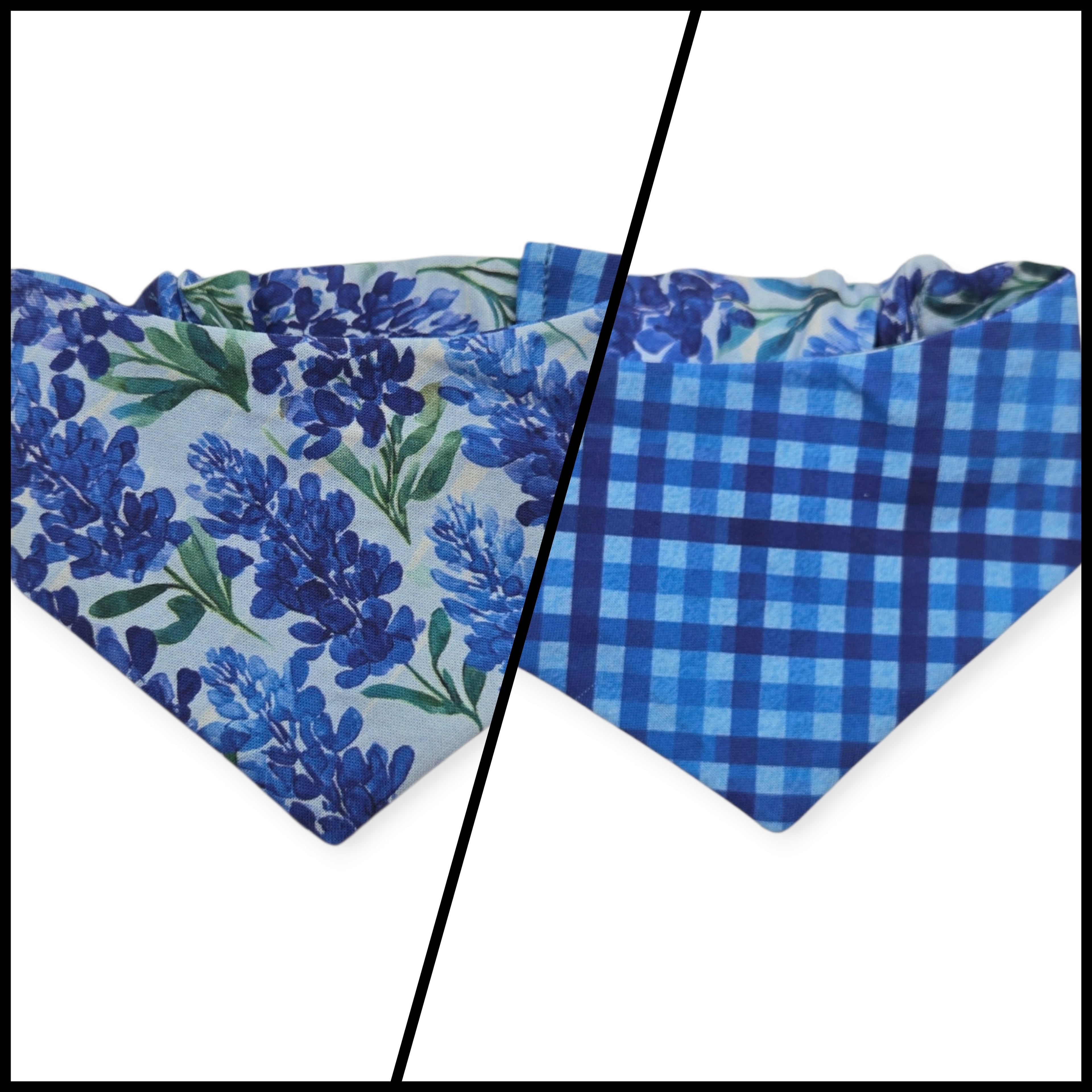 Watercolor Bluebonnet/Navy Weave Diagonal Plaid Reversible Slip-on Scrunchie Bandana (X-Small/Small)
