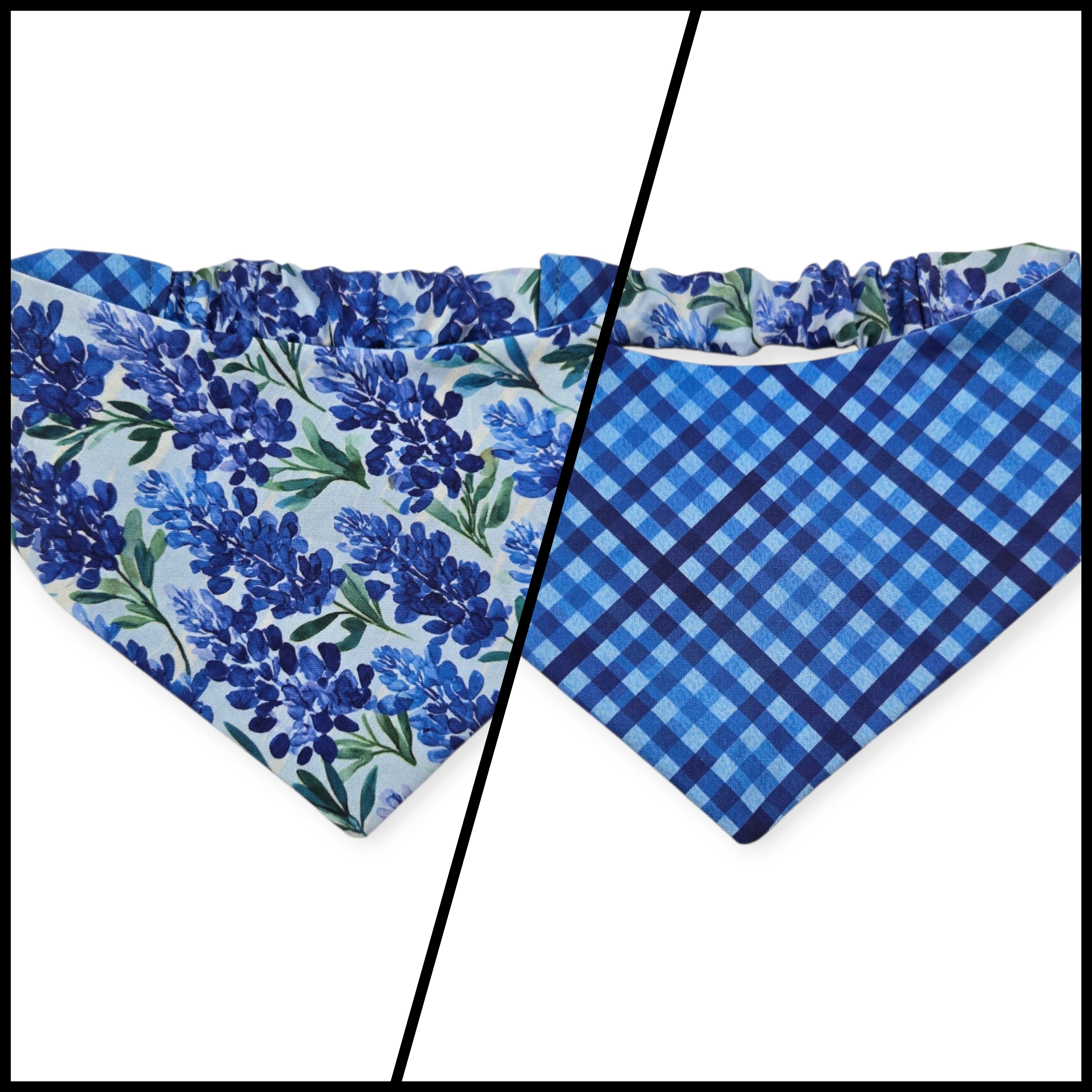 Watercolor Bluebonnet/Navy Weave Diagonal Plaid Reversible Slip-on Scrunchie Bandana (Medium/Large)