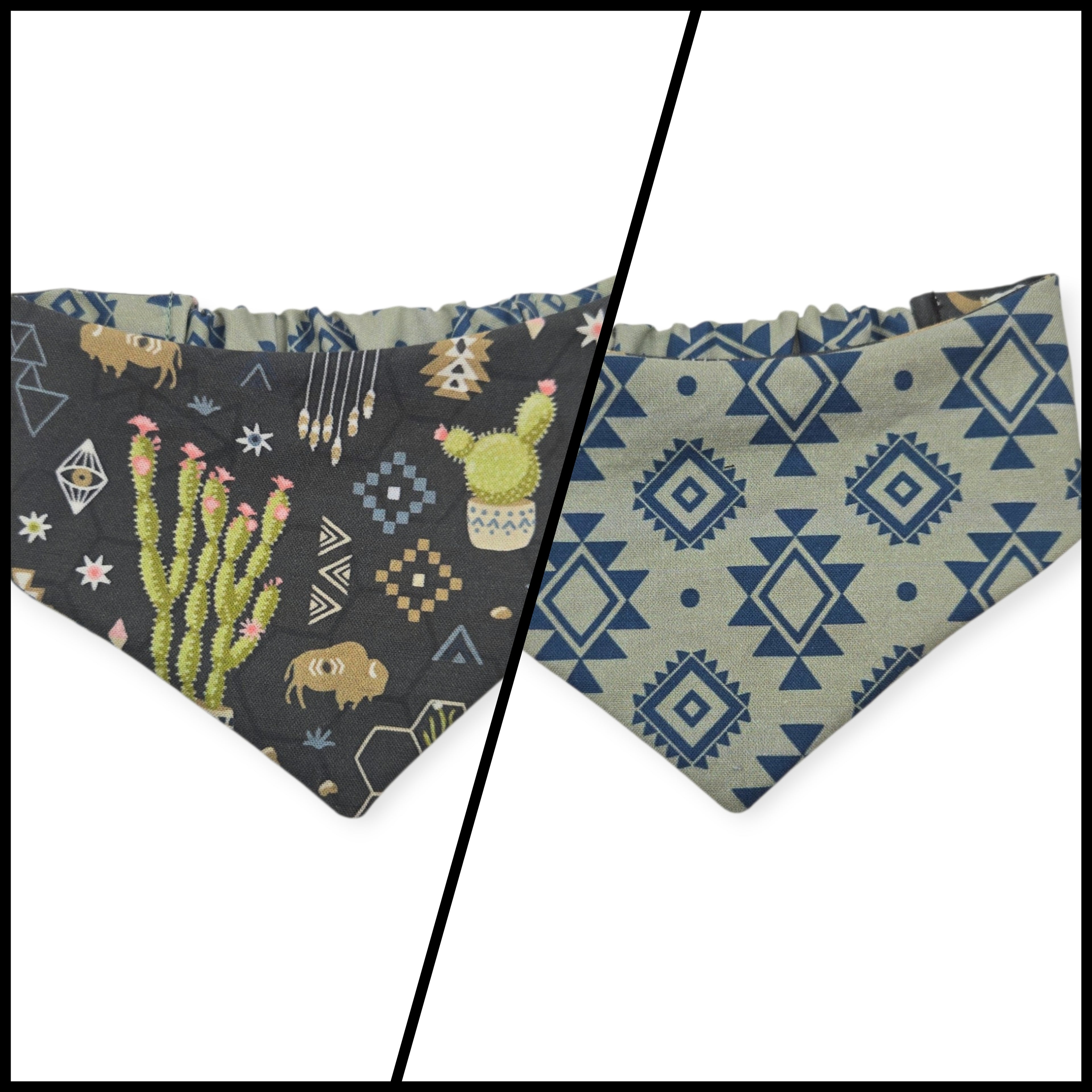 Boho Southwestern Desert/Alpaca Teal Southwestern Reversible Slip-on Scrunchie Bandana (Small)