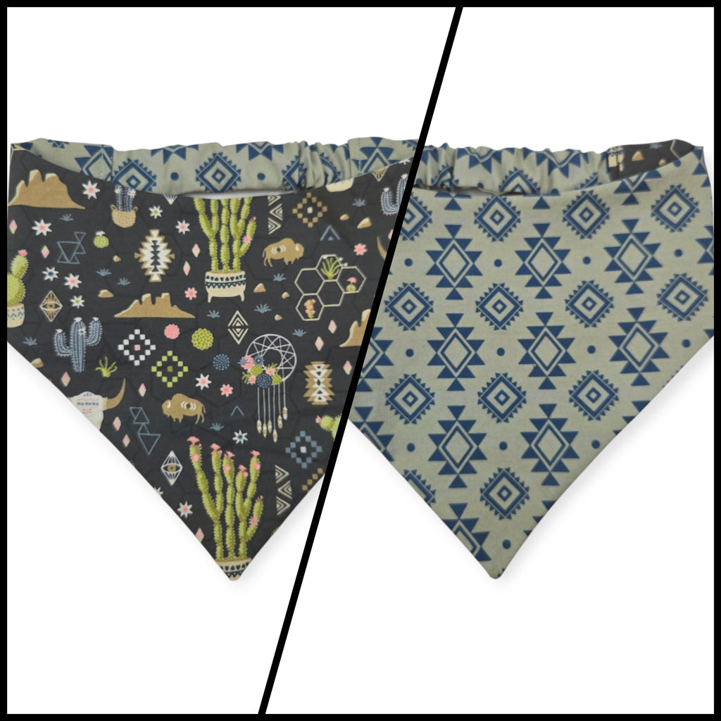 Boho Southwestern Desert/ Alpaca Teal Southwestern Reversible Slip-on Scrunchie Bandana (Medium/Large)