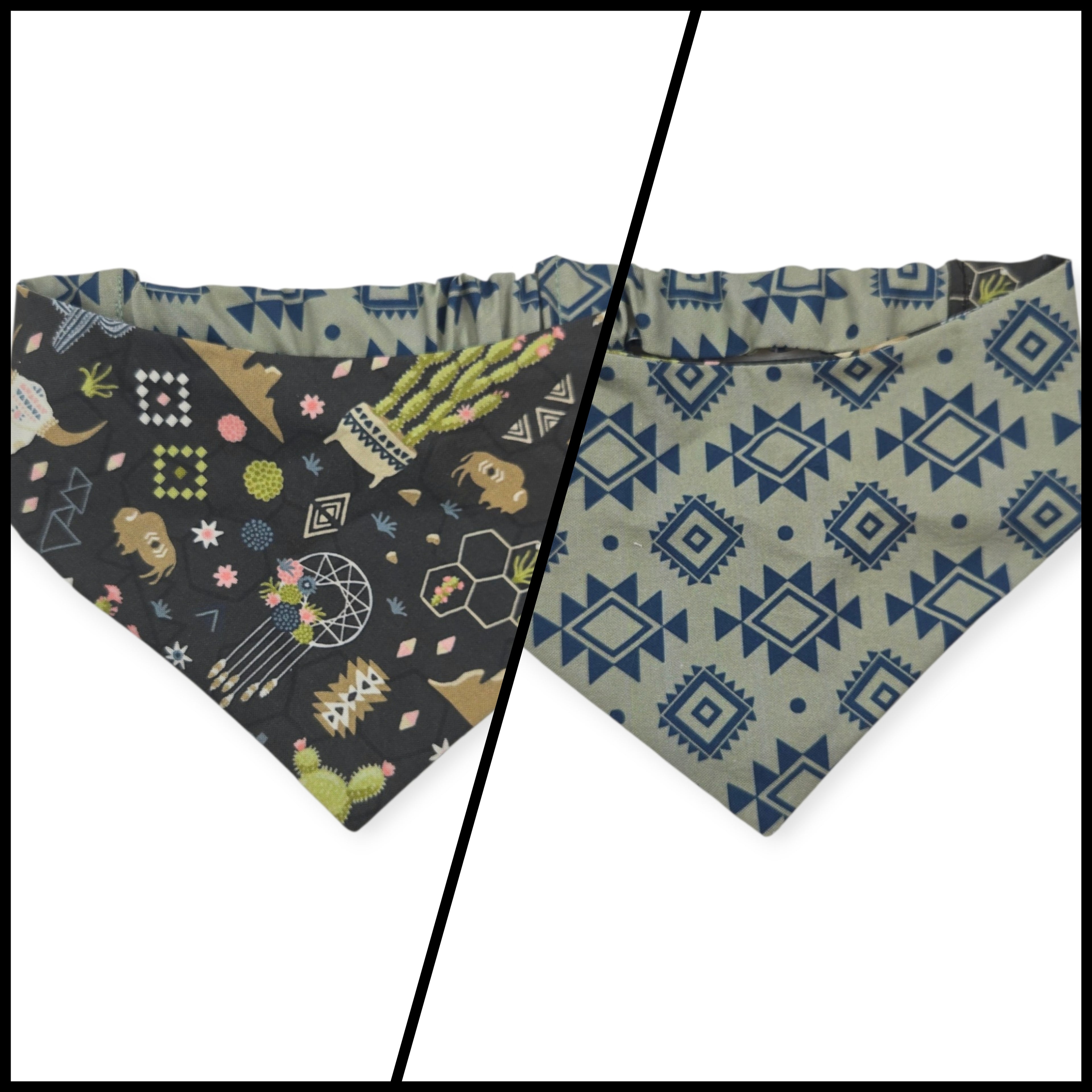 Boho Southwestern Desert/ Alpaca Teal Southwestern Reversible Slip-on Scrunchie Bandana (Medium)