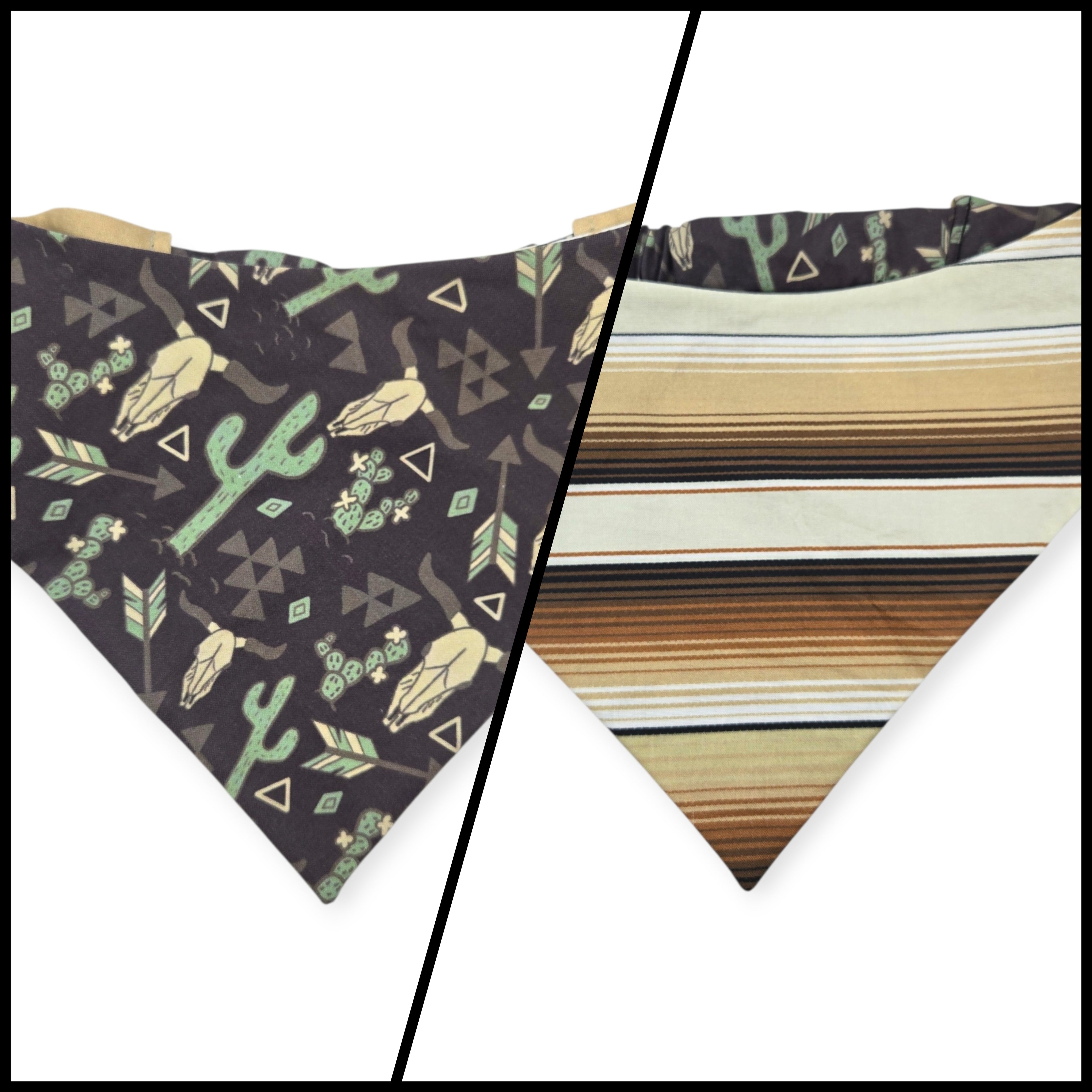 Western Elements on Mud/Brown Serape Reversible Slip-on Scrunchie Bandana (Large)