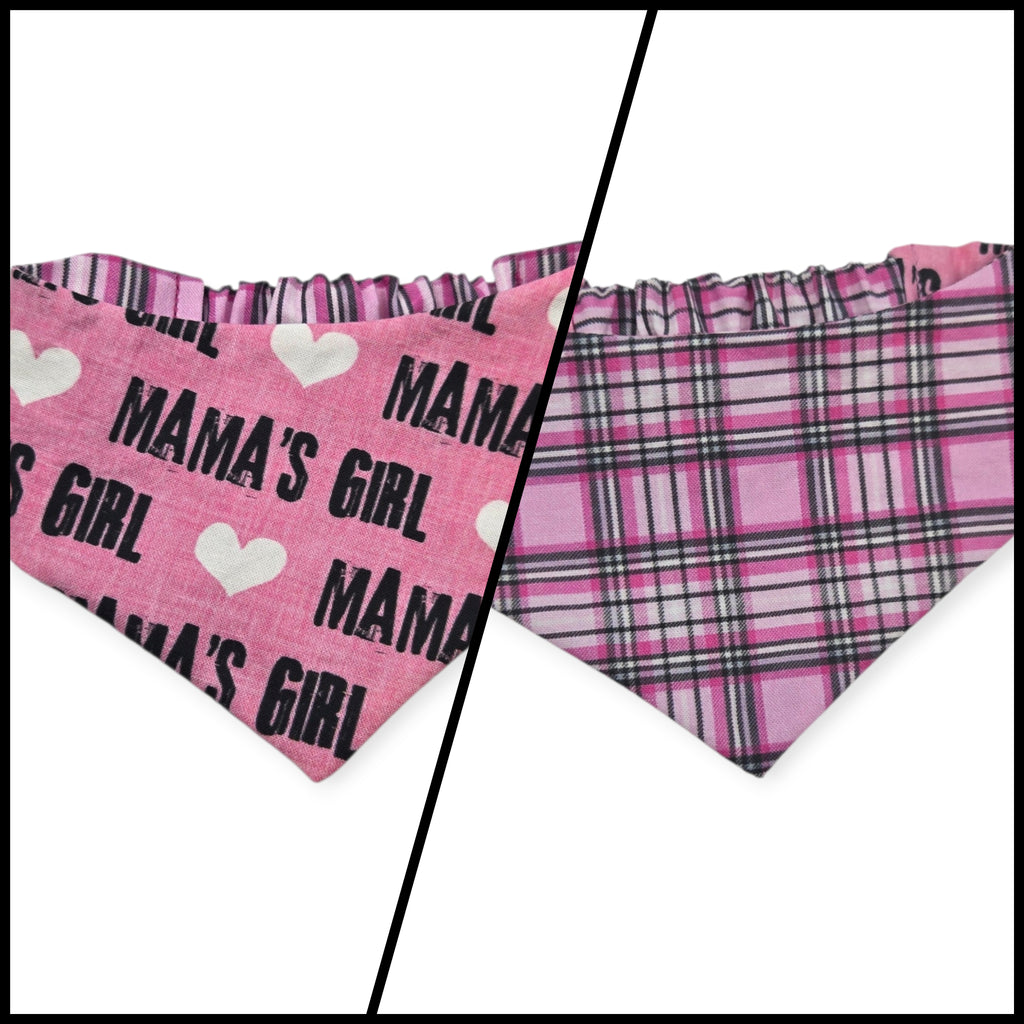 Mama's Girl/Pink Furberry Plaid Reversible Slip-on Scrunchie Bandana (Small/Medium)