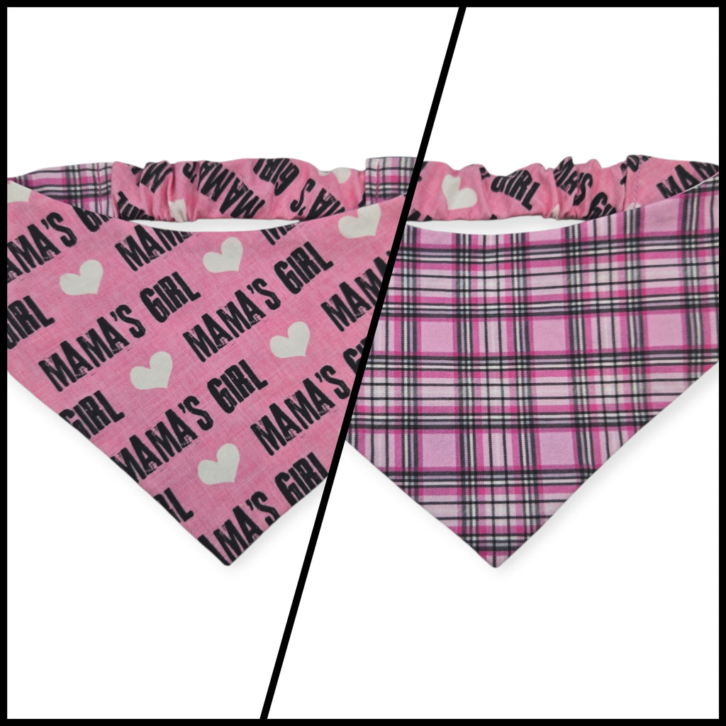 Mama's Girl/Pink Furberry Plaid Reversible Slip-on Scrunchie Bandana (Medium)