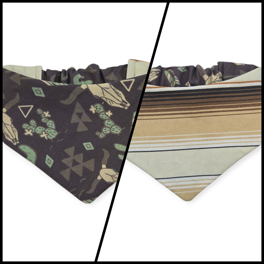 Western Elements on Mud/Brown Serape Reversible Slip-on Scrunchie Bandana (X-Small/Small)