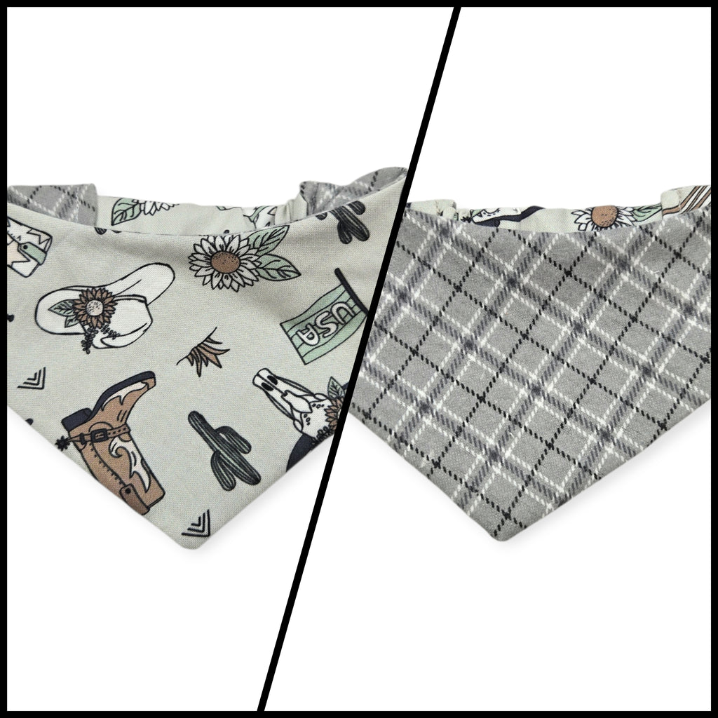 Little Cowboy/Gray Plaid Reversible Slip-on Scrunchie Bandana (X-Small/Small)