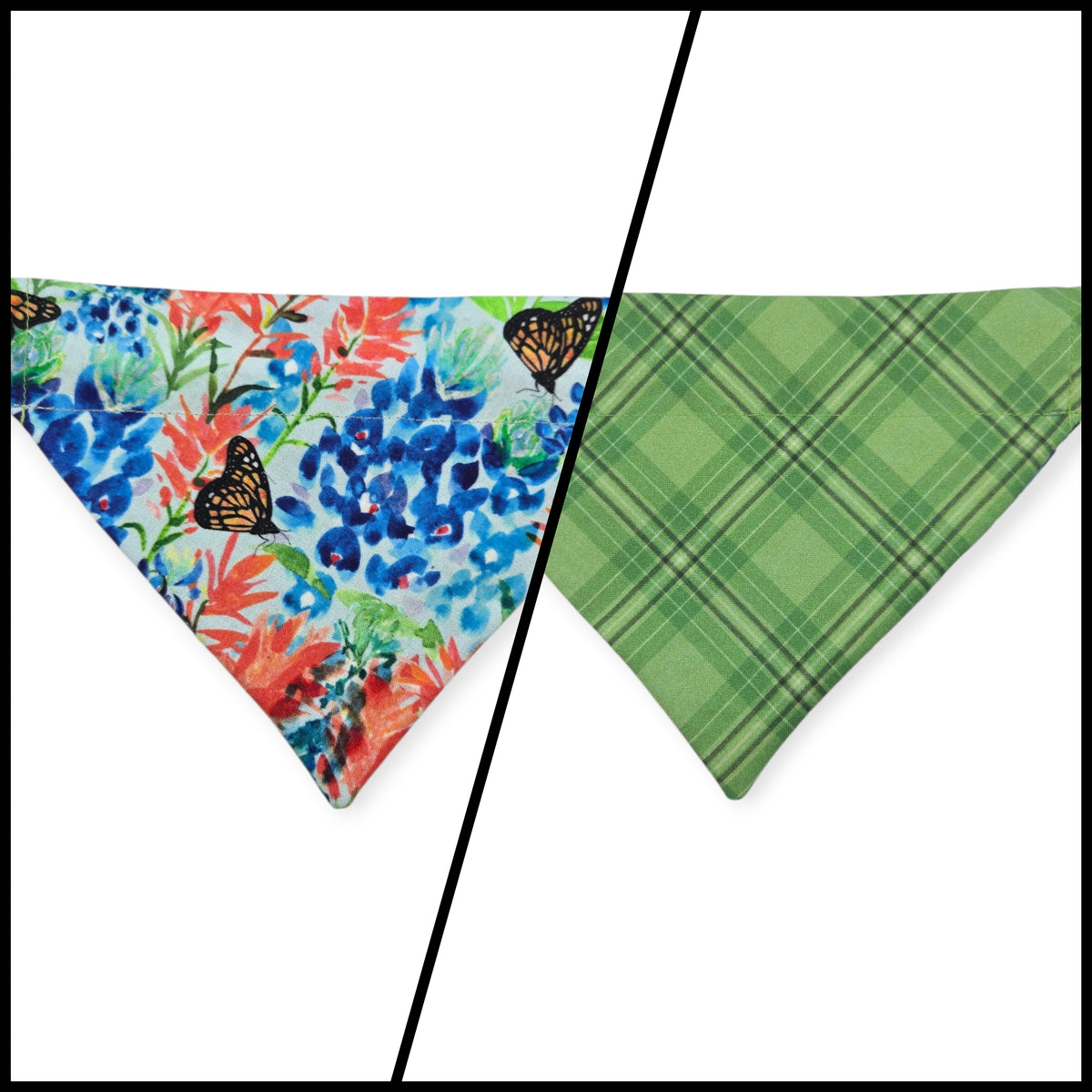 Indian Paintbrush & Bluebonnet/Green Plaid Reversible Slide-on Bandana (Small)