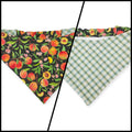 Peach Tree on Black/Green & Blue Spring Plaid Reversible Slip-on Scrunchie Bandana (Large)