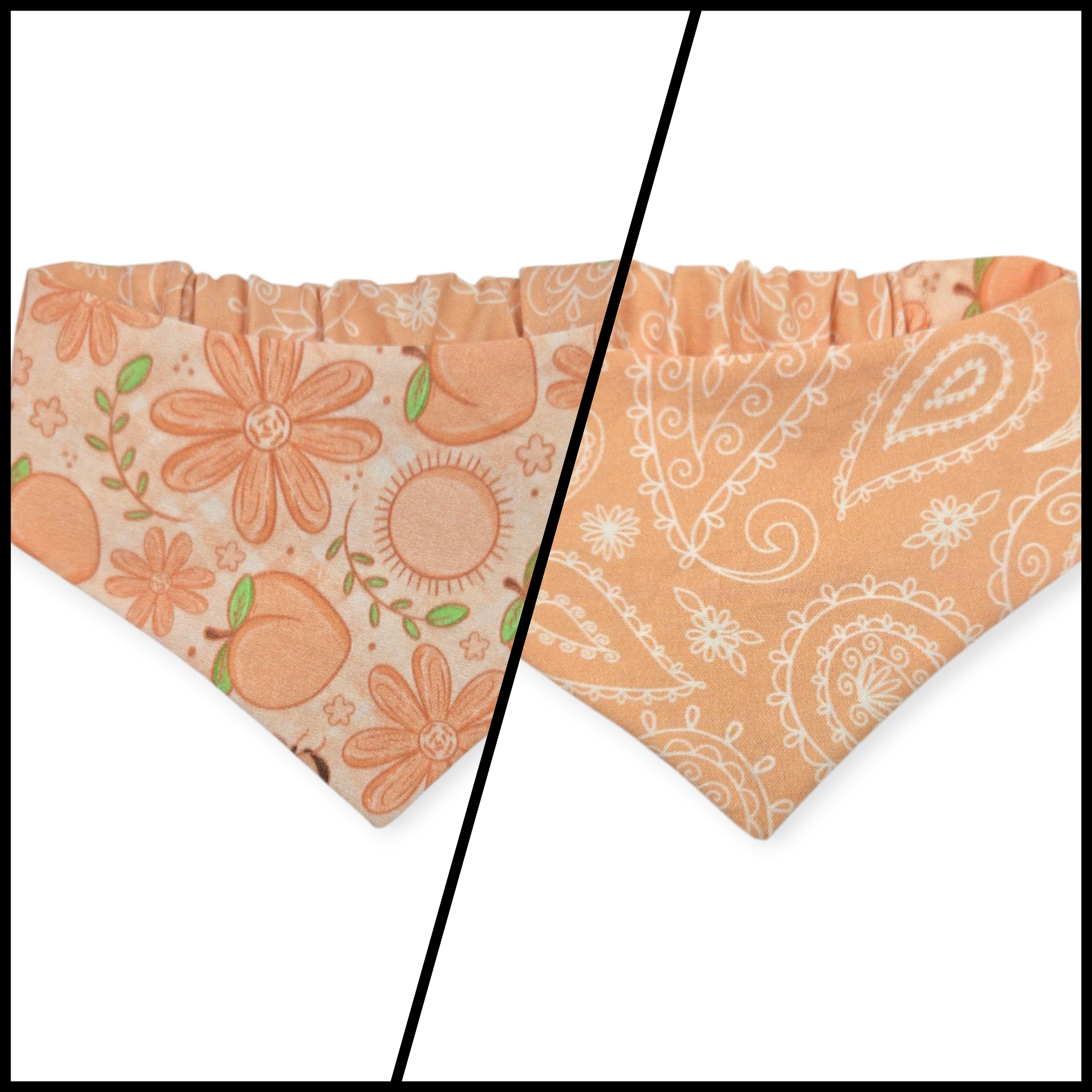 Peach Fuzz in Nature/Peach Floral Paisley Reversible Slip-on Scrunchie Bandana (Small)