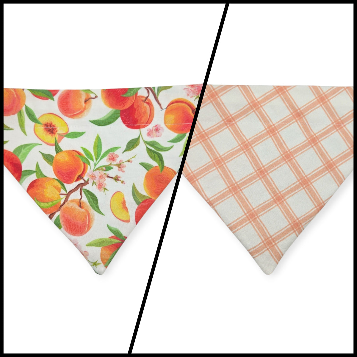 Peach Tree on White/Peach Windowpane Plaid Reversible Slide-on Bandana (Medium)