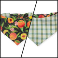 Peach Tree on Black/Green & Blue Spring Plaid Reversible Slip-on Scrunchie Bandana (X-Small)