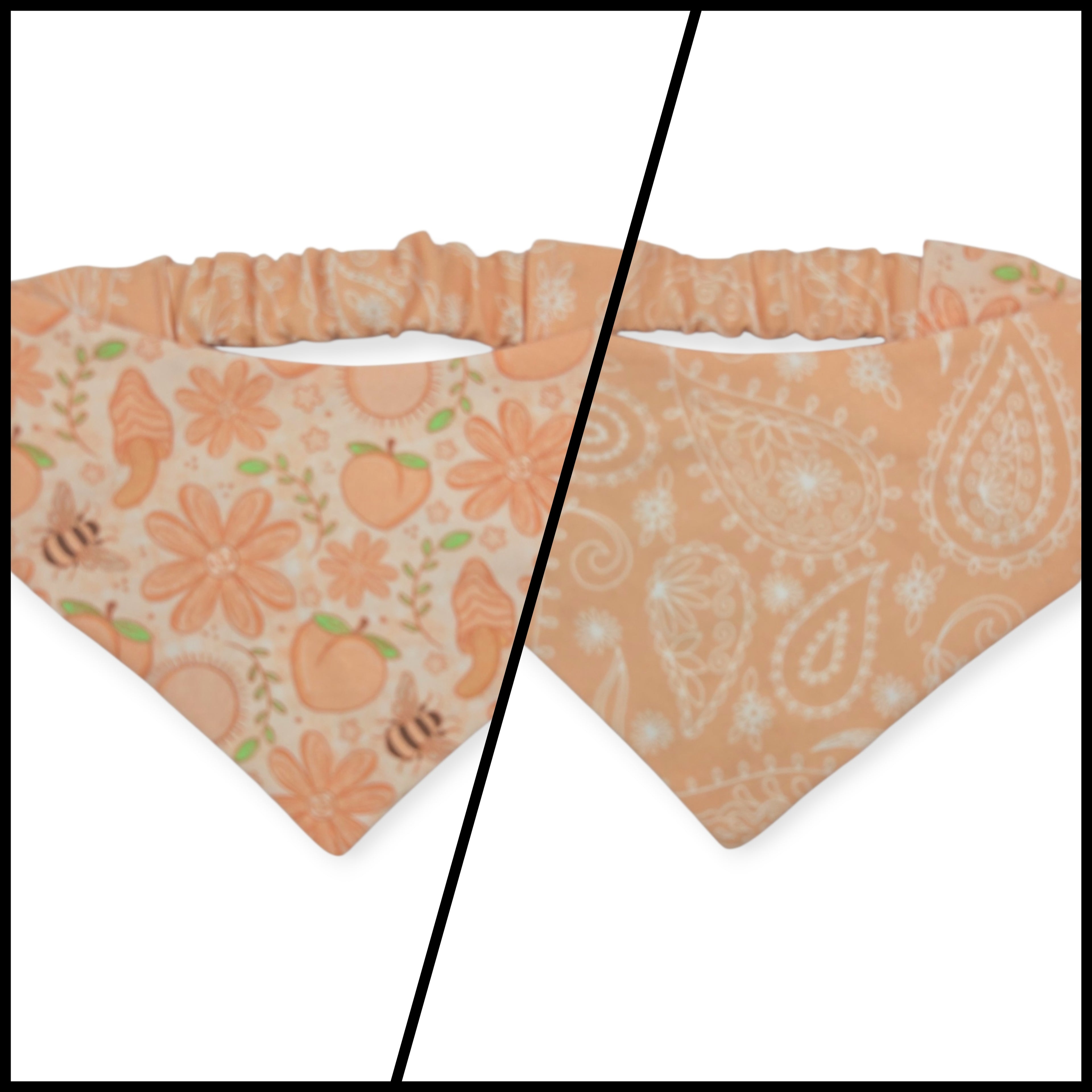 Peach Fuzz in Nature/Peach Floral Paisley Reversible Slip-on Scrunchie Bandana (Small/Medium)