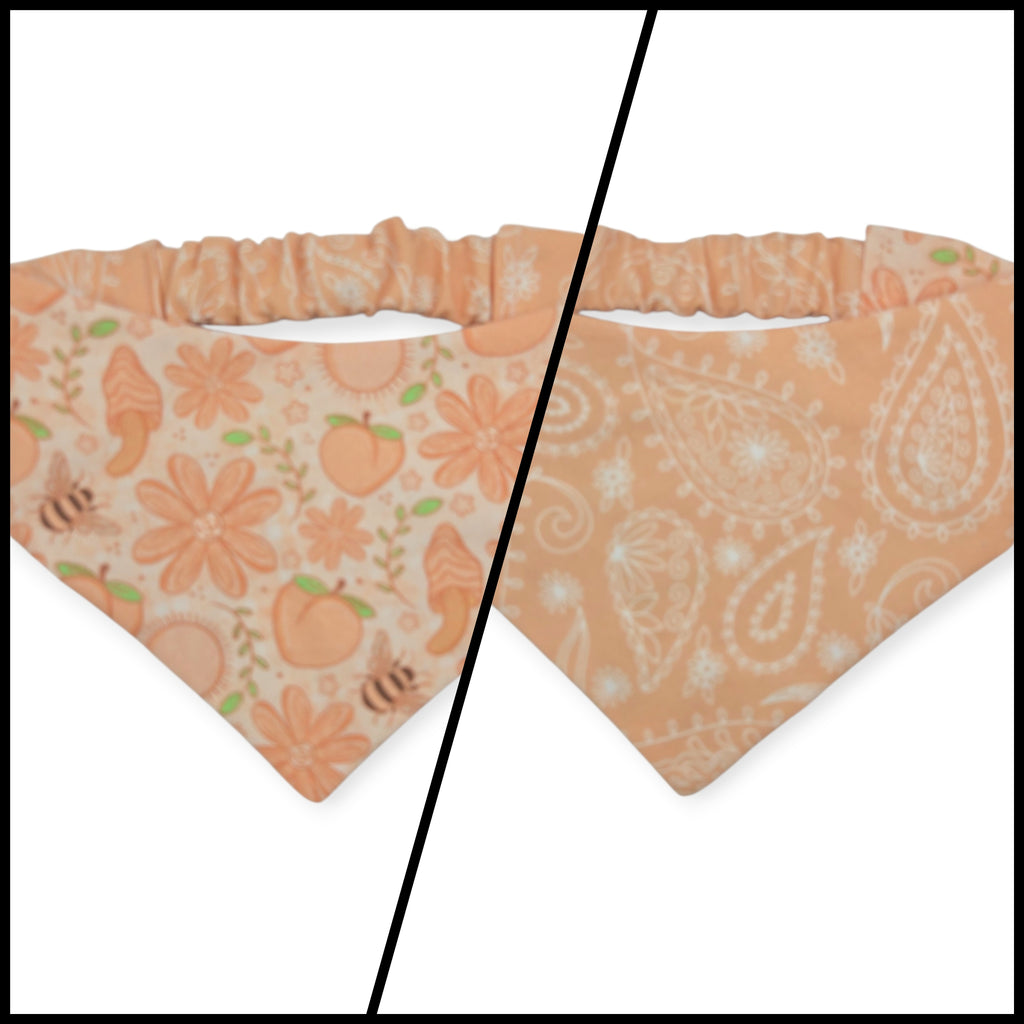 Peach Fuzz in Nature/Peach Floral Paisley Reversible Slip-on Scrunchie Bandana (Medium/Large)