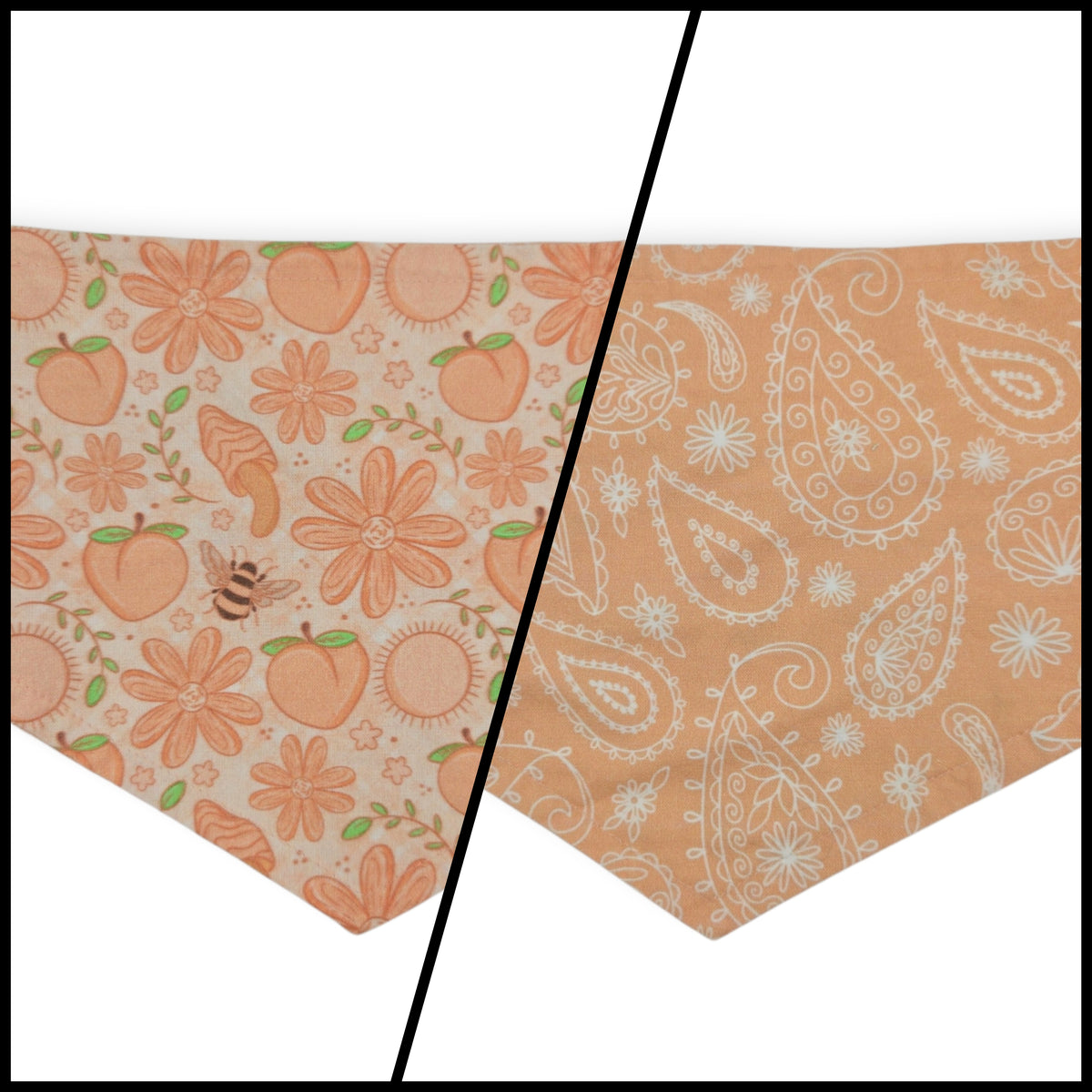Peach Fuzz in Nature/Peach Floral Paisley Reversible Tie-on Bandana (Large)
