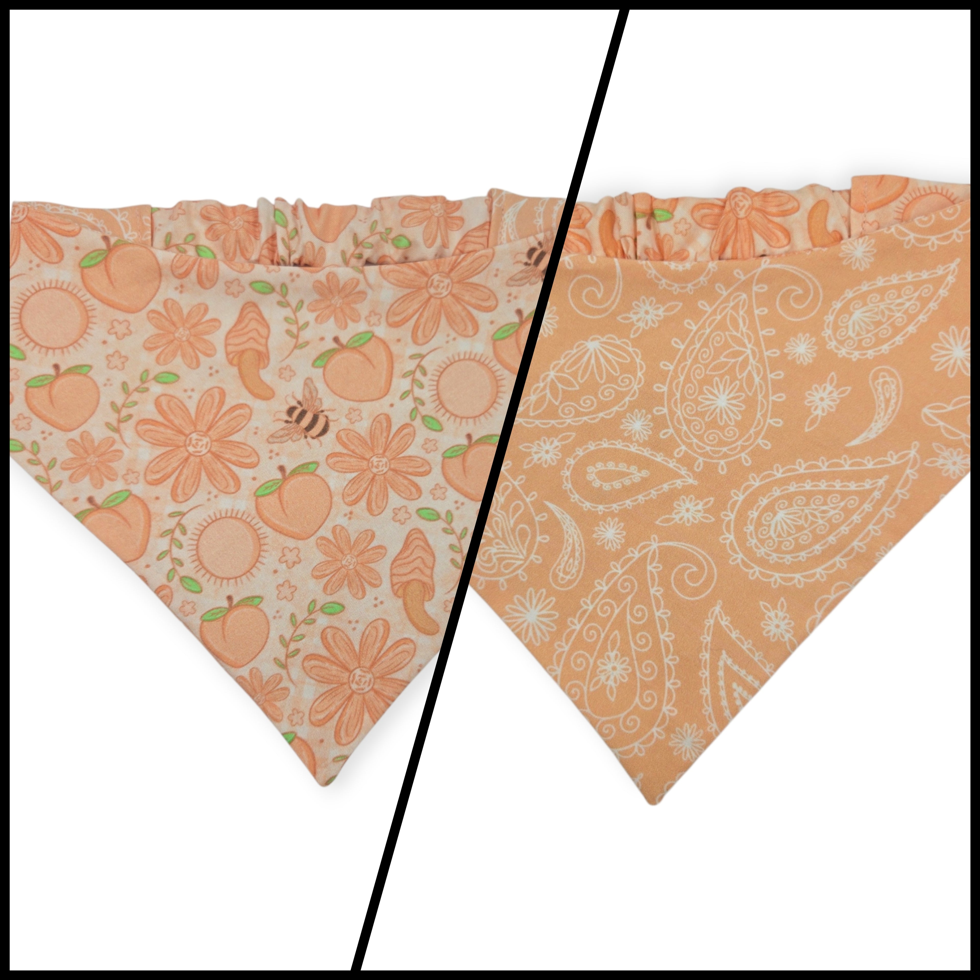 Peach Fuzz in Nature/Peach Floral Paisley Reversible Slip-on Scrunchie Bandana (Large)