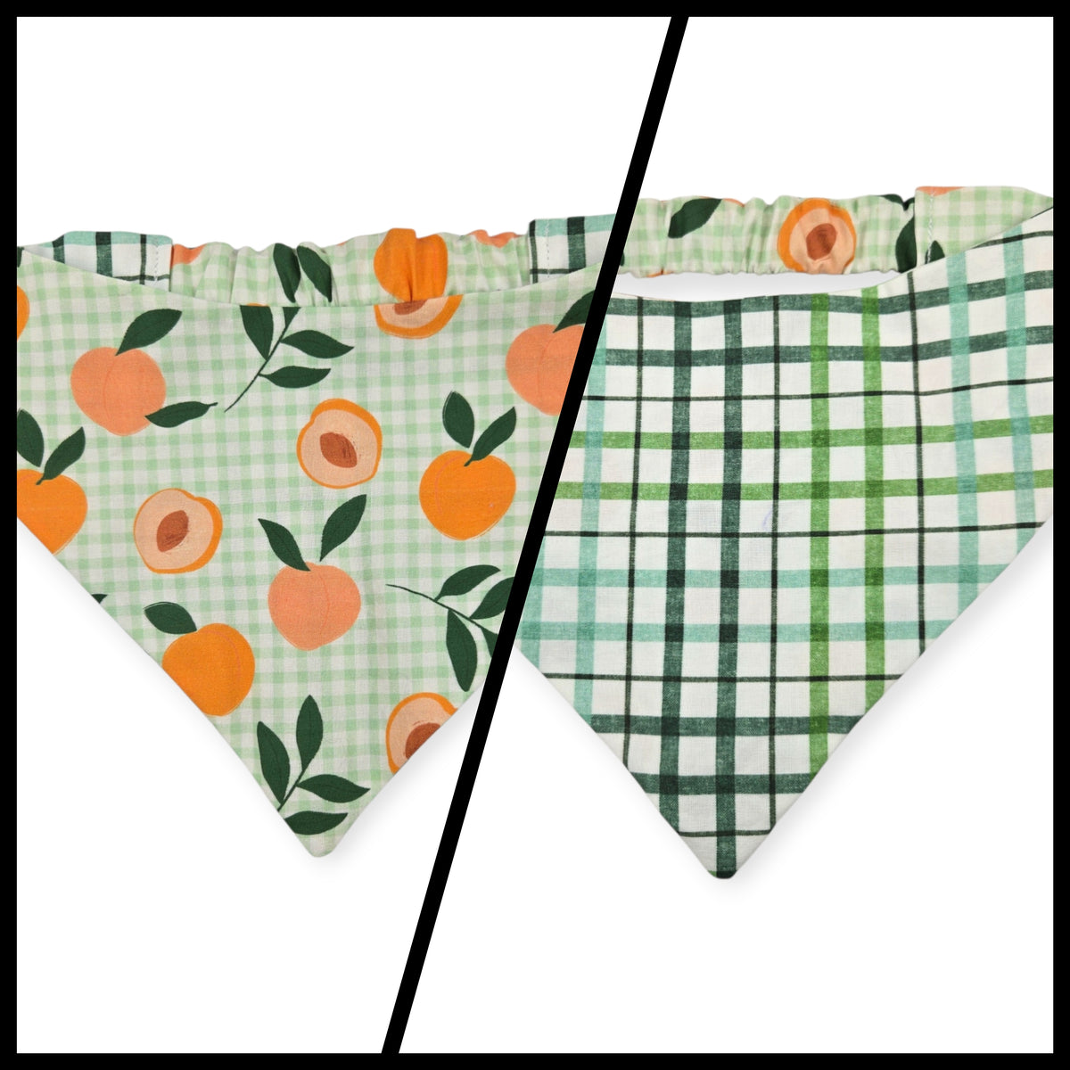 Peaches and Leaves Gingham Plaid/Multi Green Plaid Reversible Slip-on Scrunchie Bandana (Large/X-Large)