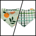 Peaches and Leaves Gingham Plaid/Multi Green Plaid Reversible Slip-on Scrunchie Bandana (Small)