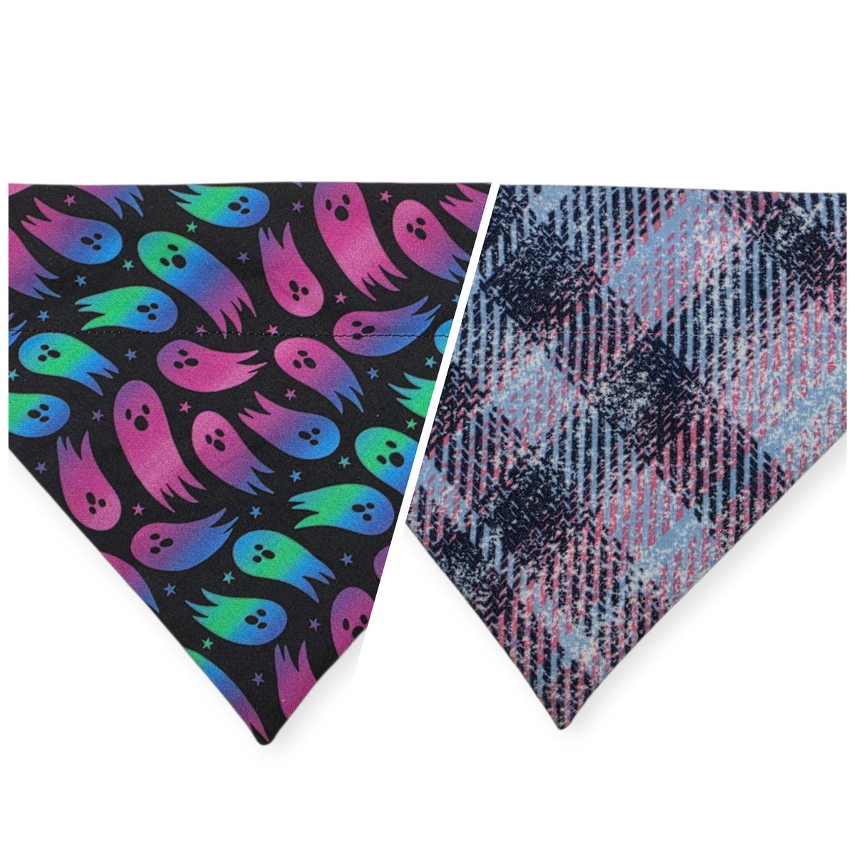 Rainbow Ghosts/Purple Distressed Plaid Reversible Slide-on Bandana (Medium)