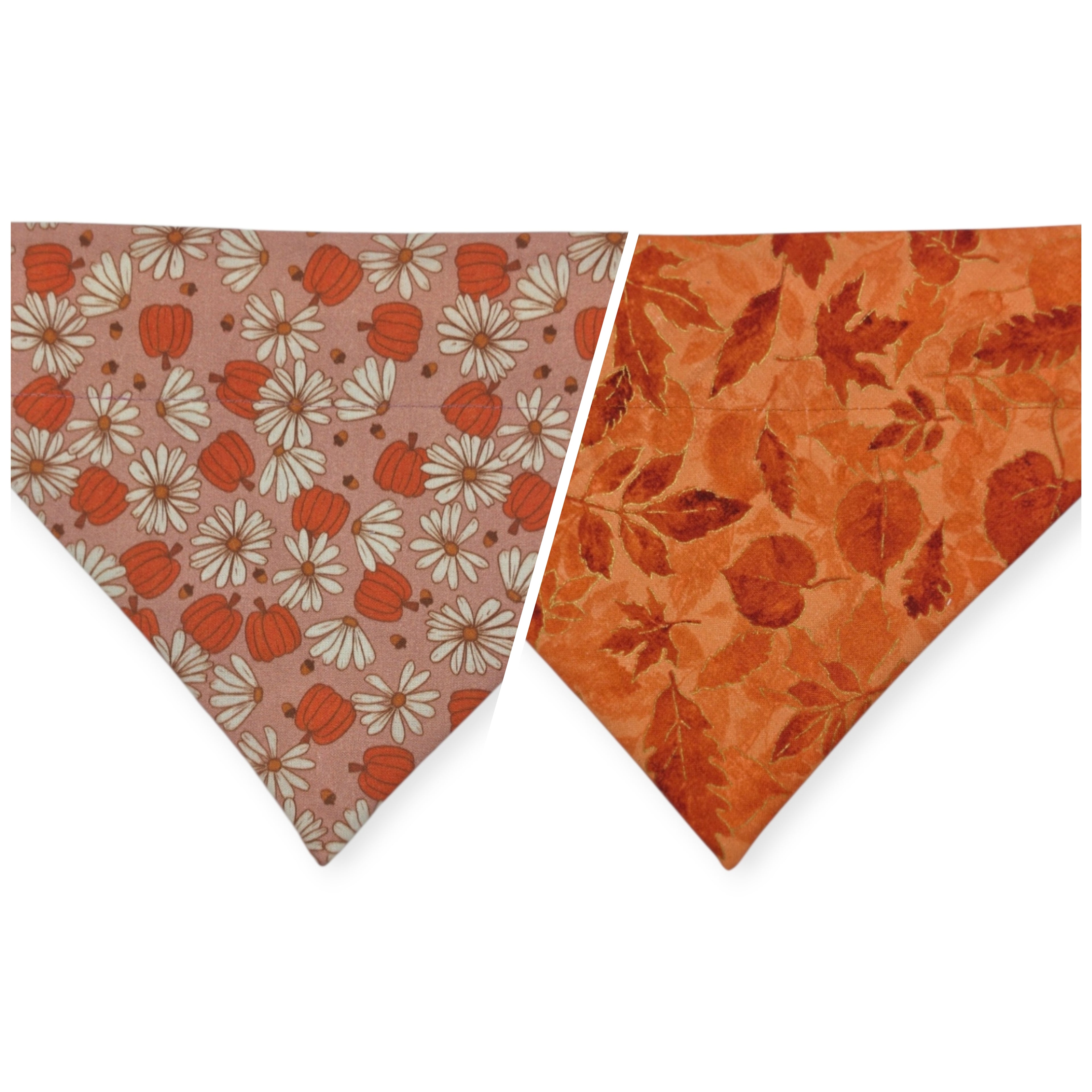 Daisy Pumpkins/ Orange Leaves Reversible Slide-on Bandana (Large)