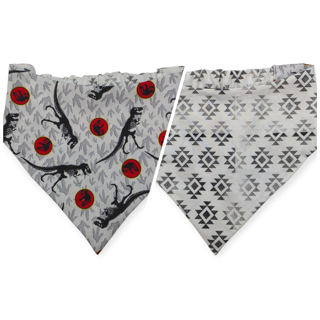 Jurassic Skeletons/Distressed Grunge Aztec Reversible Slip-on Scrunchie Bandana (Large)