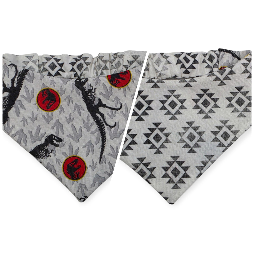 Jurassic Skeletons/Distressed Grunge Aztec Reversible Slip-on Scrunchie Bandana (Medium/Large)