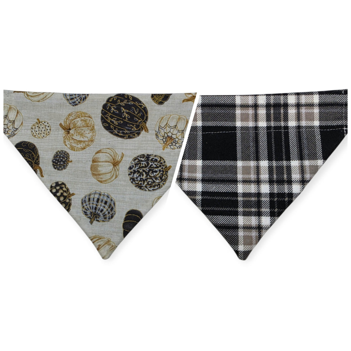 Pumpkin Quilt/Gray & Tan Plaid Reversible Slide-on Bandana (Small)