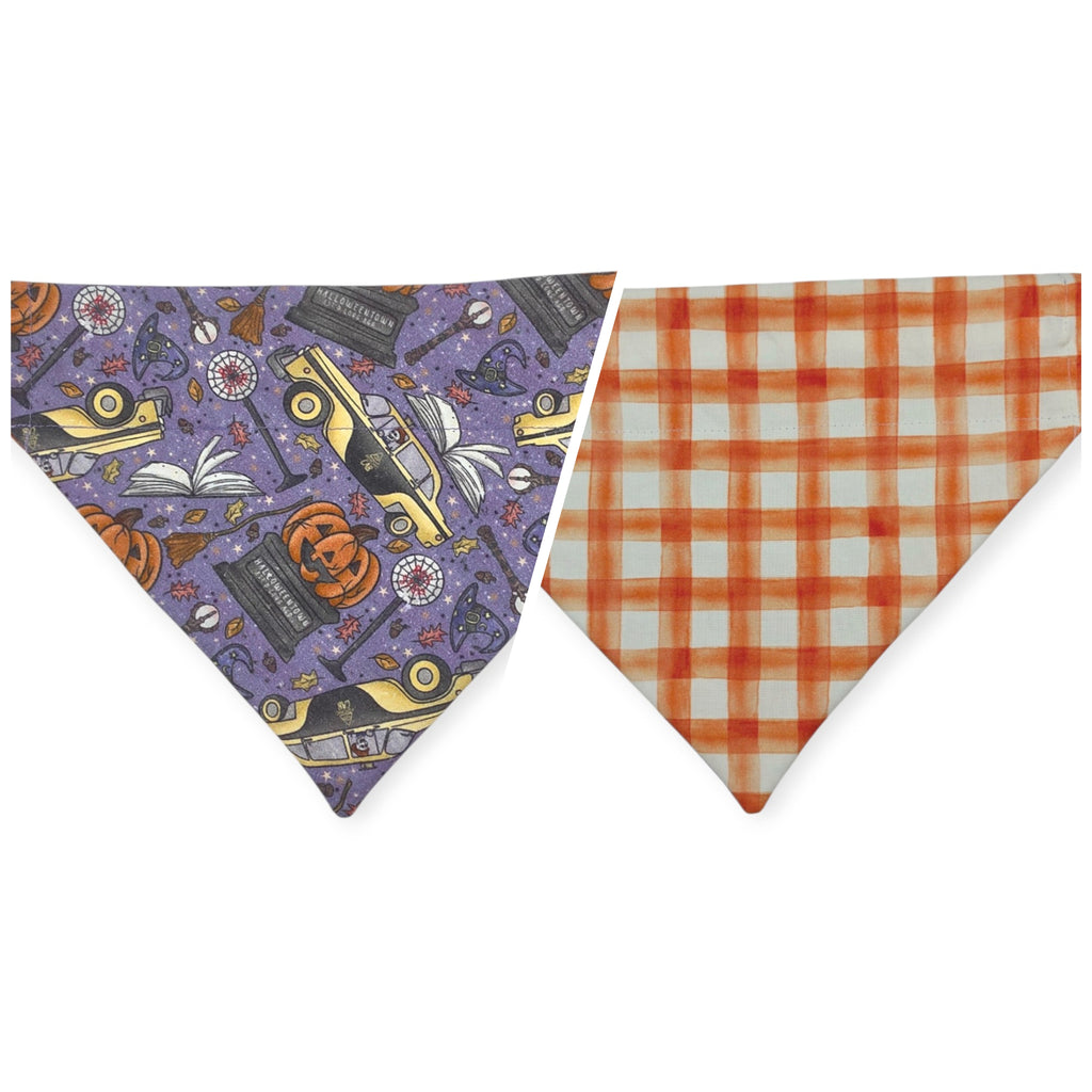 Halloweentown/Orange Painted Gingham Check Reversible Slide-on Bandana (Medium)