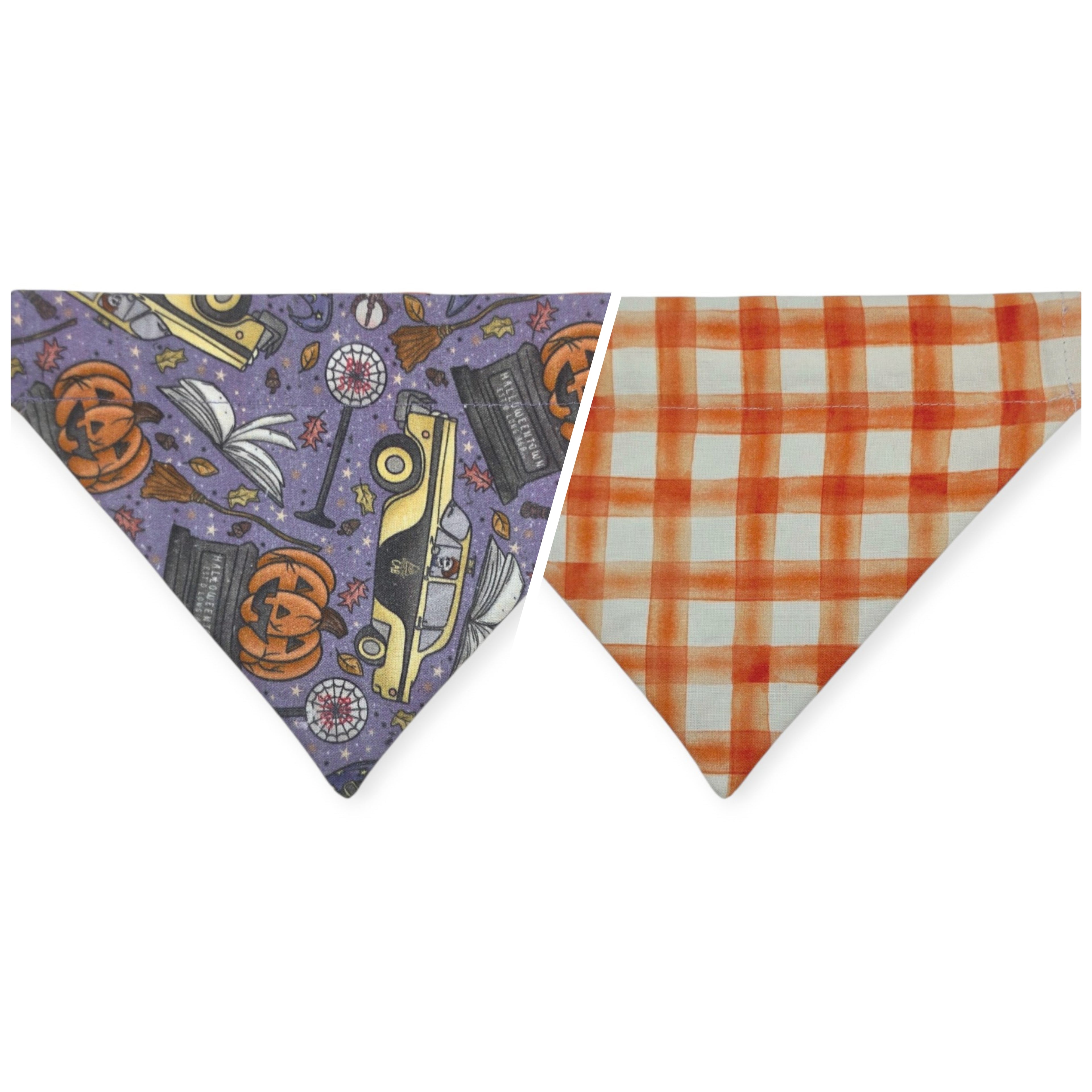 Halloweentown/Orange Painted Gingham Check Reversible Slide-on Bandana (Small)