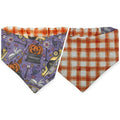 Halloweentown/Orange Painted Gingham Check Reversible Slip-on Scrunchie Bandana (Small)