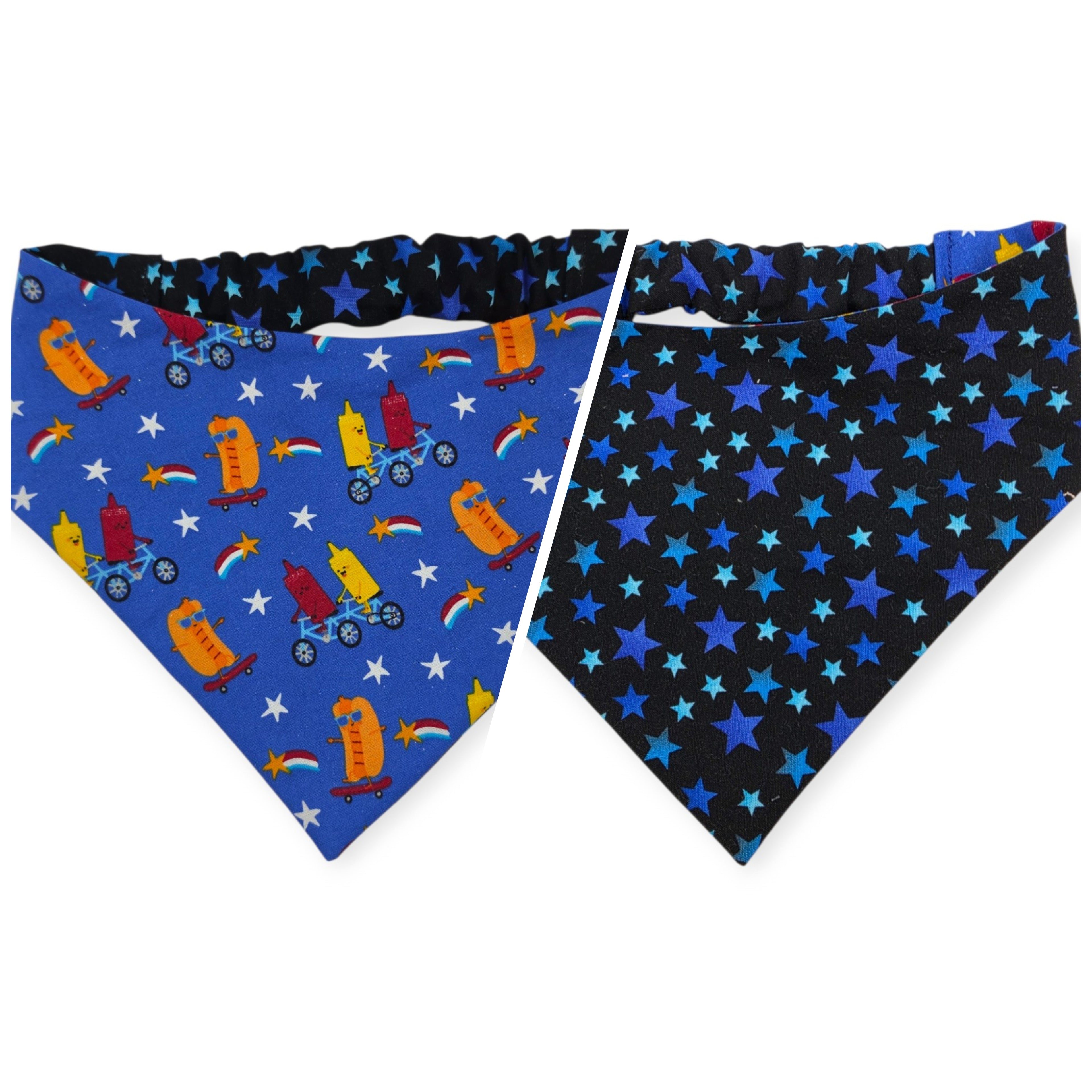 Patriotic Food/Blue Stars Reversible Slip-on Scrunchie Bandana (Large/X-Large)