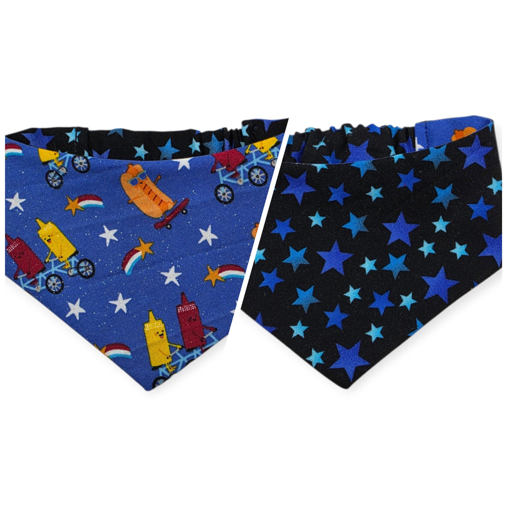 Patriotic Food/Blue Stars Reversible Slip-on Scrunchie Bandana (X-Small/Small)