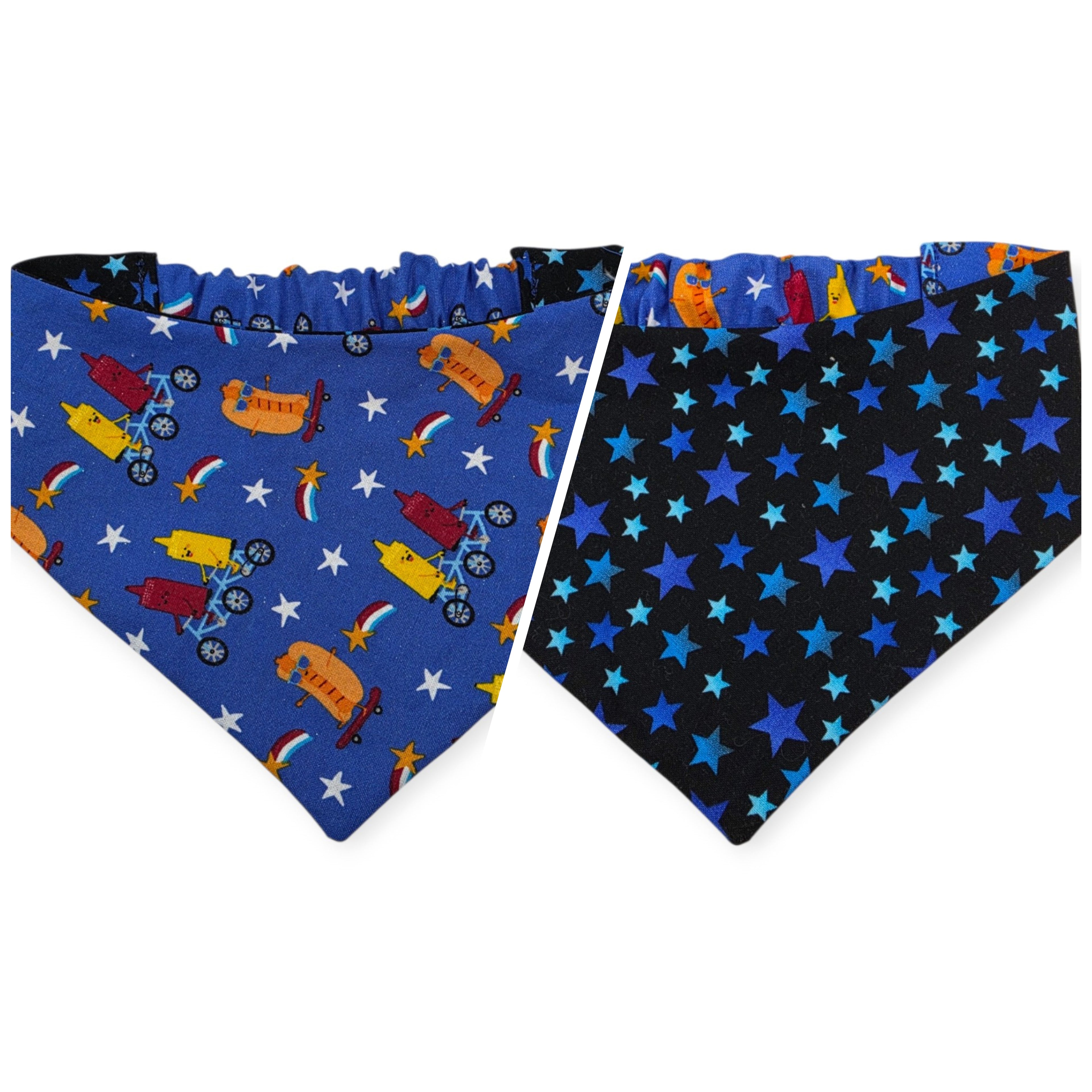 Patriotic Food/Blue Stars Slip-on Scrunchie Bandana (Medium)