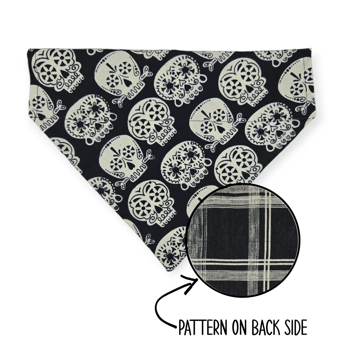 Glow-in-the-dark Sugar Skulls/Black & White Plaid Reversible Bandana