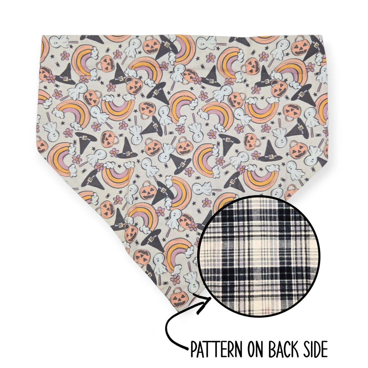 Halloween Night/Gray & Cream Plaid Reversible Bandana