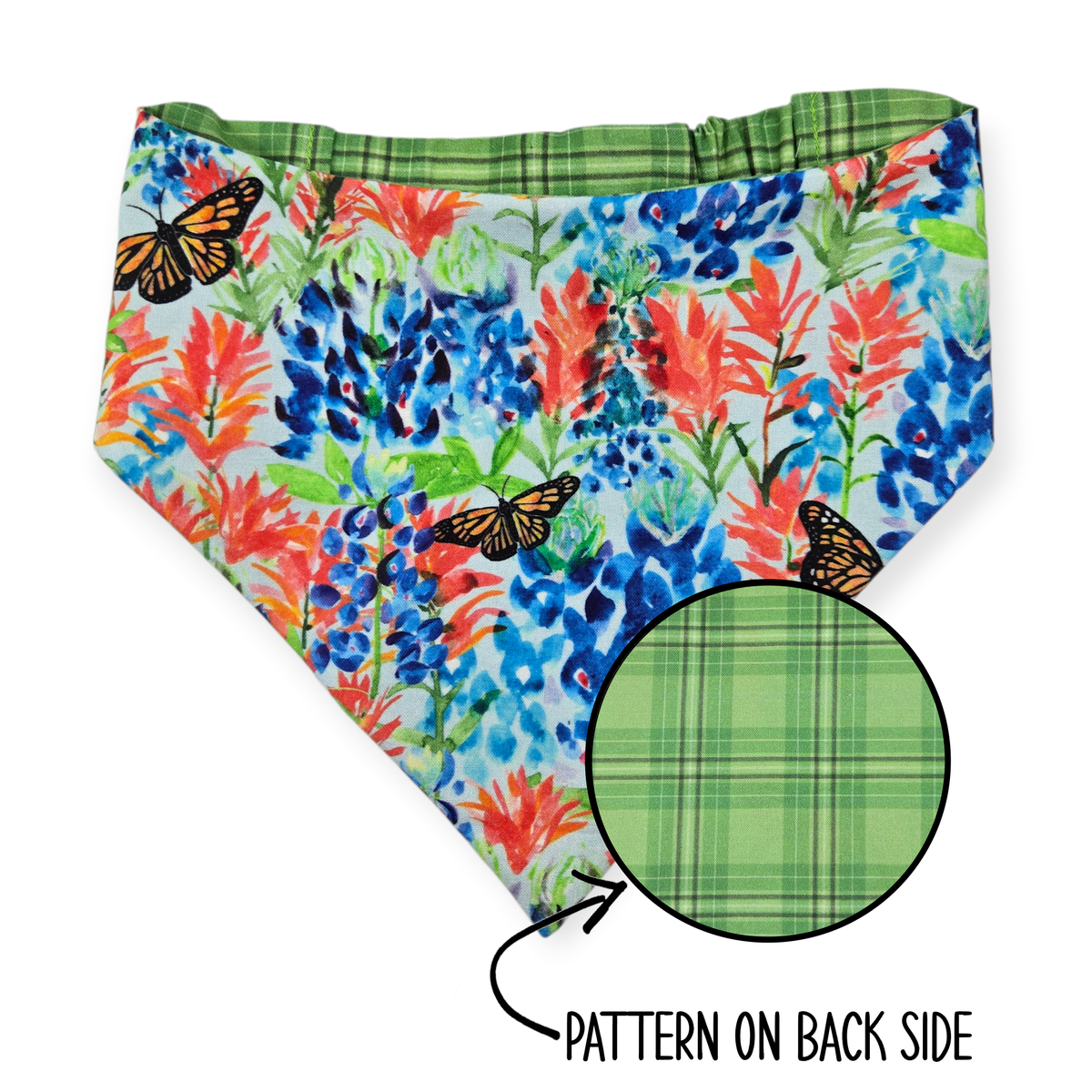 Indian Paintbrush & Bluebonnet/Green Plaid Reversible Bandana