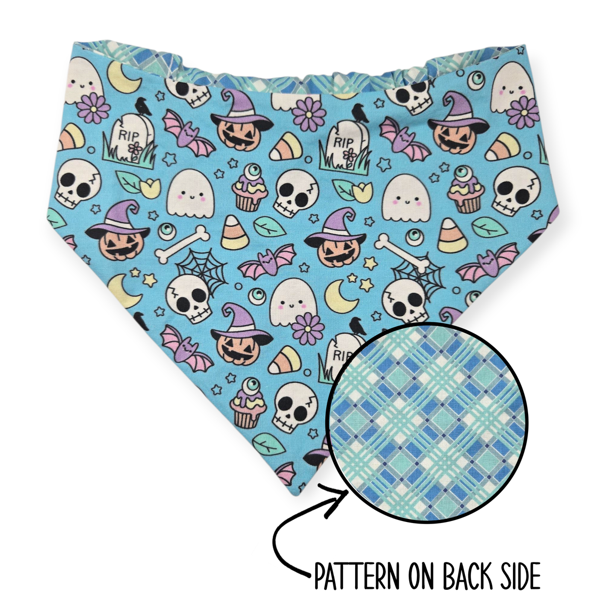 Pastel Halloween Charm/Blue Plaid Reversible Bandana